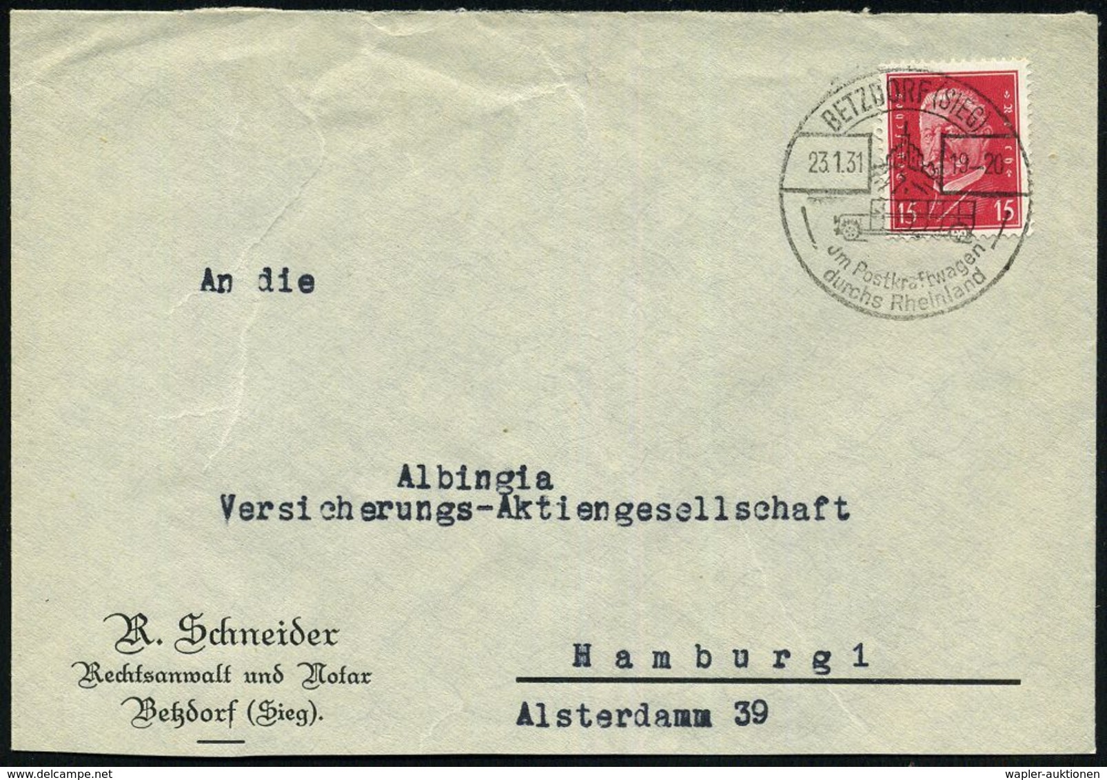 BETZDORF (SIEG)/ Jm Postkraftwagen/ Durchs Rheinland 1931 (23.1.) HWSt = Omnibus (vor Burg) Klar Gest. (etw. Verkürzter) - Voitures