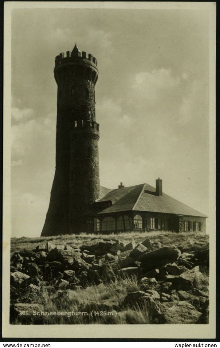 GLATZER/ SCHNEEBERG/ 1425m/ Kraftpost Ebersdorf-Wölfelsgrund 1935 (18.10.) Seltener HWSt Auf S/w,-Foto-Ak.: Schneebergtu - Auto's