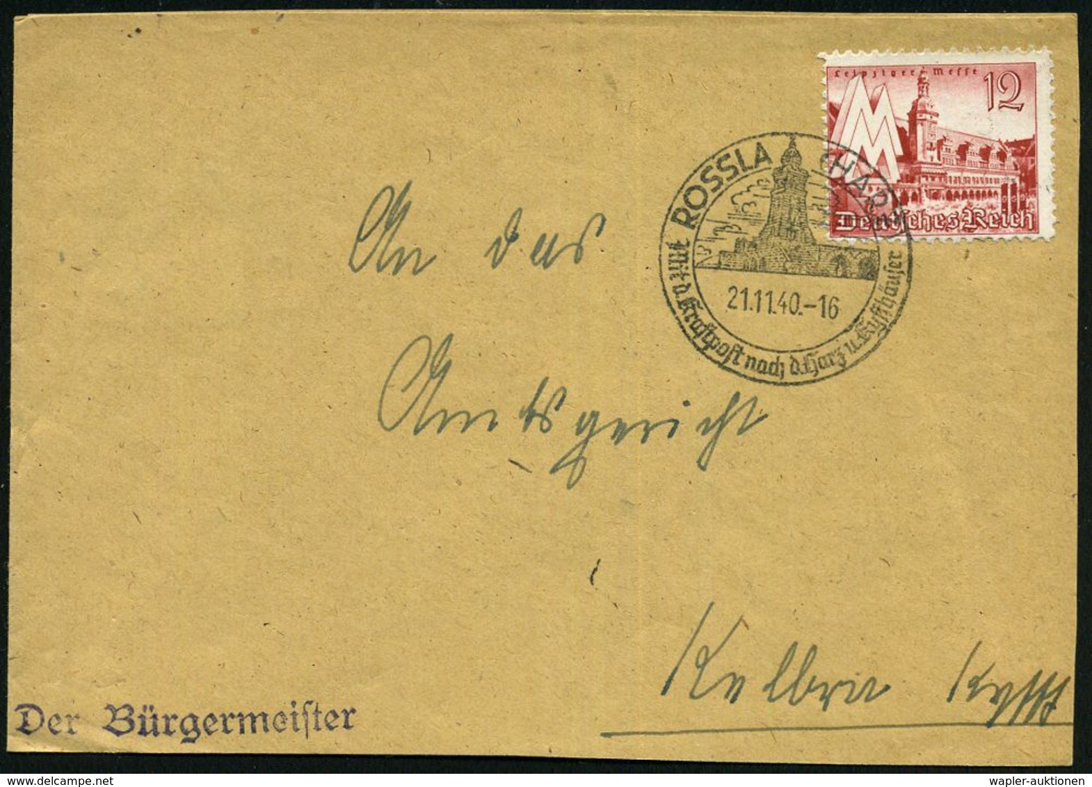 ROSSLA (HARZ)/ Mit D.Kraftpost Nach Dem Harz U.Kyffhäuser 1940 (21.11.) HWSt = Kyffhäuser-Denkmal Klar Auf (etw. Verkürz - Auto's