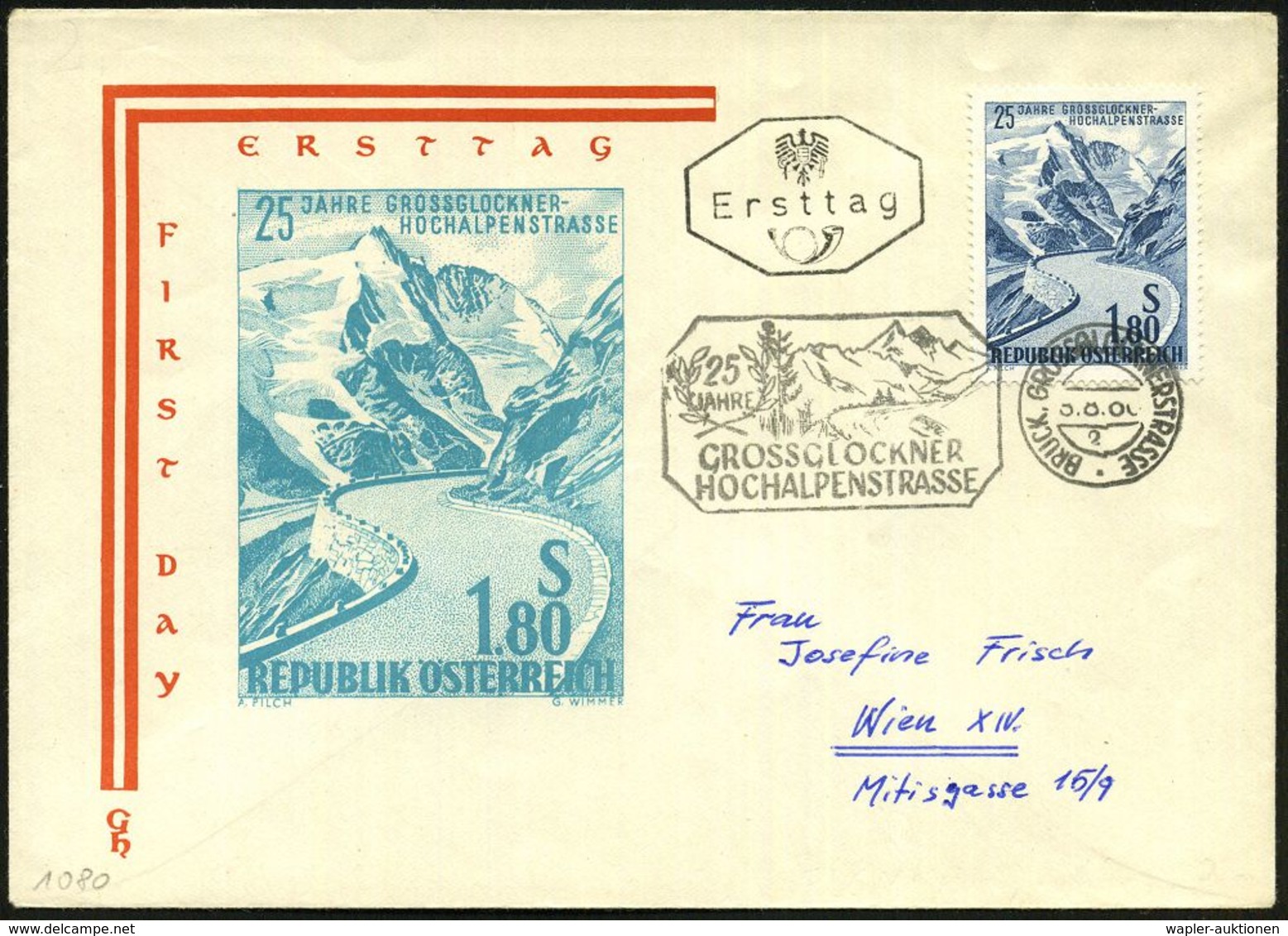 ÖSTERREICH 1960 (8.8.) 1,80 S. "25 Jahre Grossglockner-Hochalpenstrasse", EF + 2 Verschied. ET-SSt. (UZ 1 ,UZ 2) Je Inl. - Autos