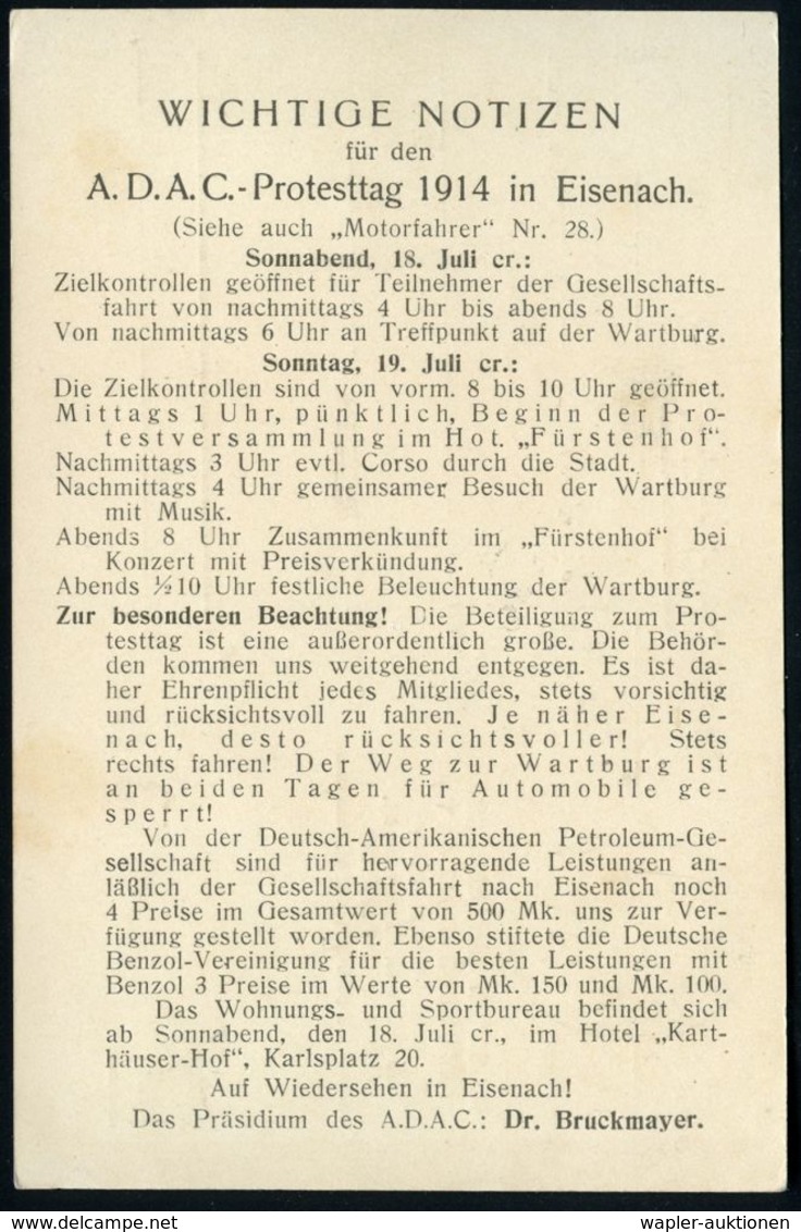 MÜNCHEN/ *2* 1914 (14.7.) BdMaSt Auf PP 3 Pf Hupp-Wappen, Braun:  A D A C...(E.V.) = Gr."E.V." ,rs. Text Betr.: Protest- - Auto's