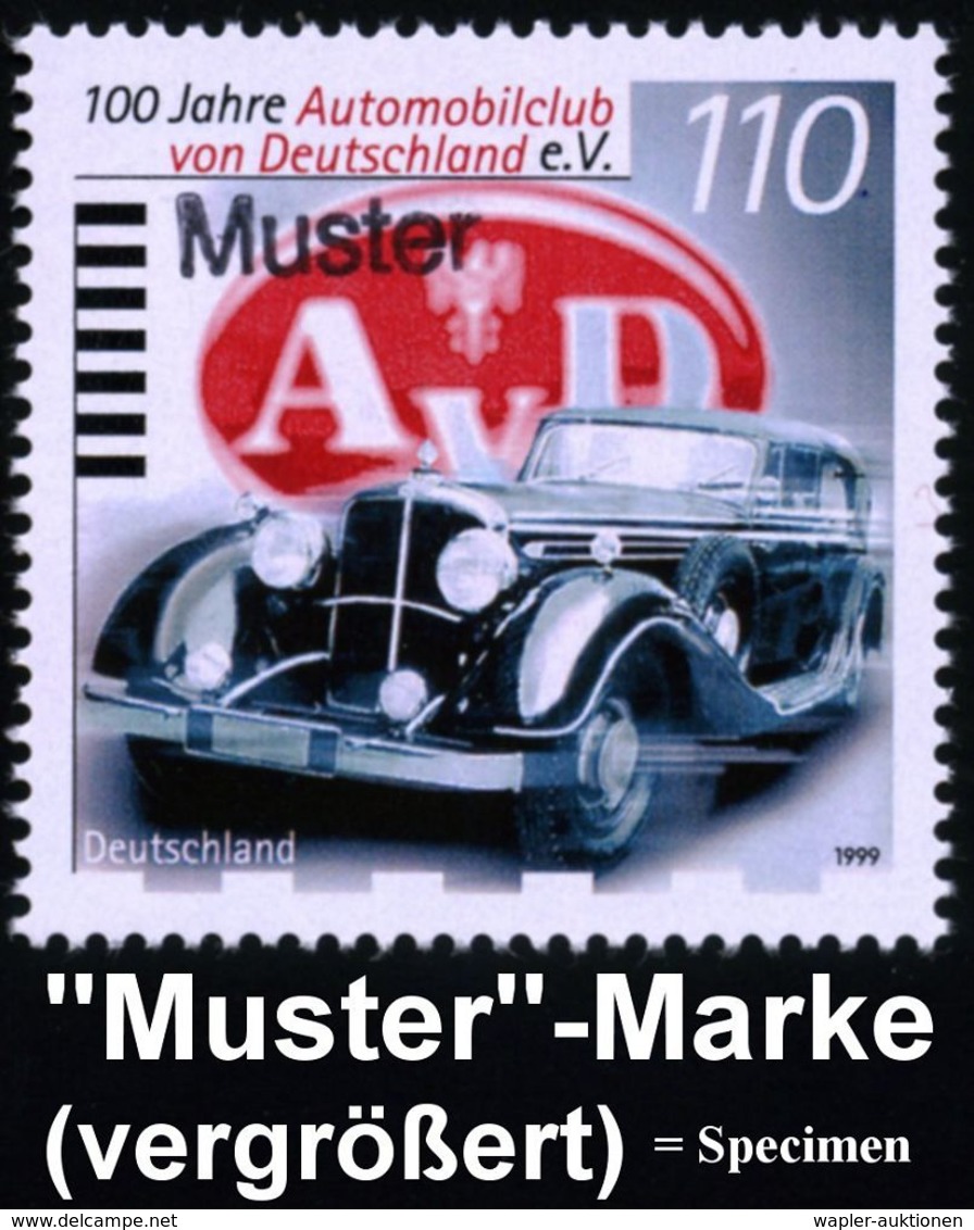 B.R.D. 1999 (Apr.) 110 Pf. "100 Jahre Automobilclub V. Deutschland" Mit Amtl. Handstempel  "M U S T E R"  = Maybach DSH  - Voitures