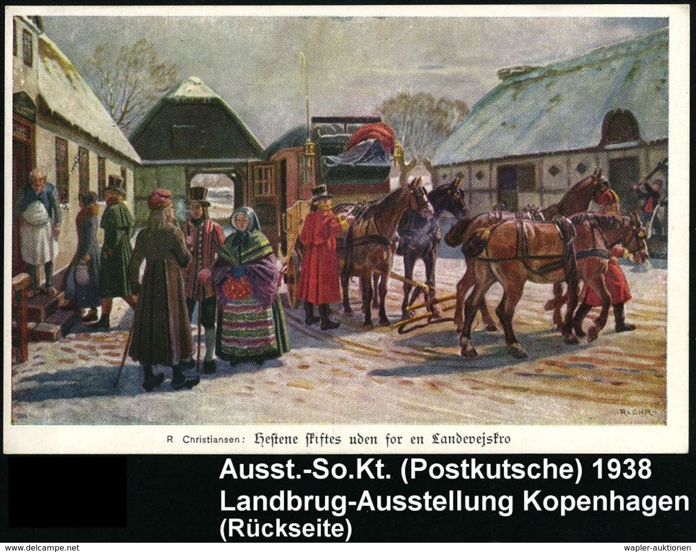 DÄNEMARK 1938 (21.6.) Oval-SSt: KÖBENHAVN K./DILIGENCE POST/FRA/LANDBRUGSUDSTILLINGEN (Postkutsche) Klar Gest. , Motivgl - Diligenze