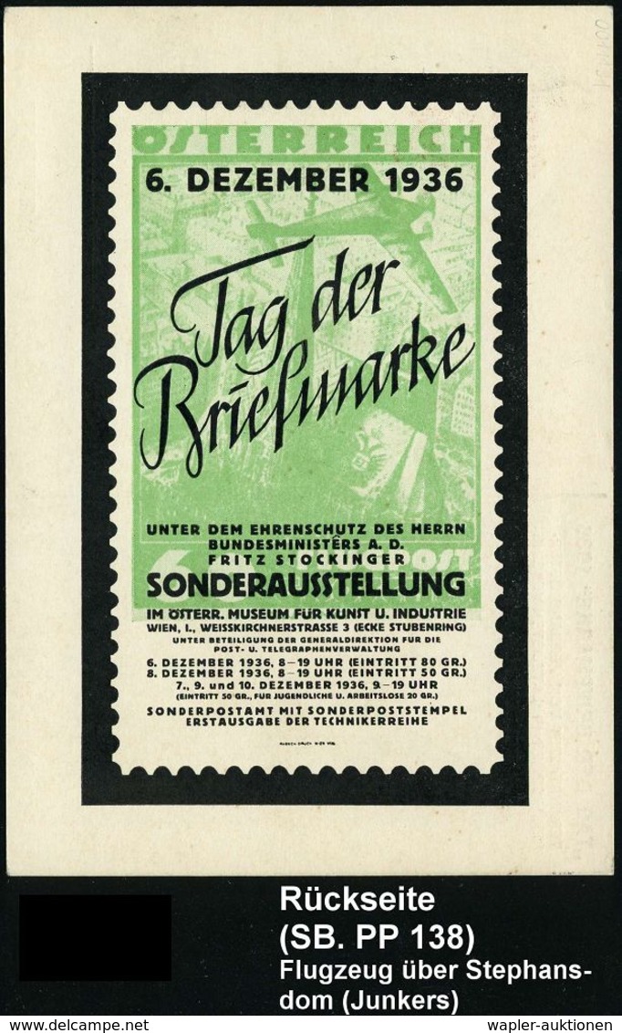 ÖSTERREICH 1936 (6.12.) PP 3 Gr. Trachten: TAG DER BRIEFMARKE (rs.Abb. Flp.-Marke Mi.606) + Passender SSt.: WIEN/ TAG DE - Kutschen