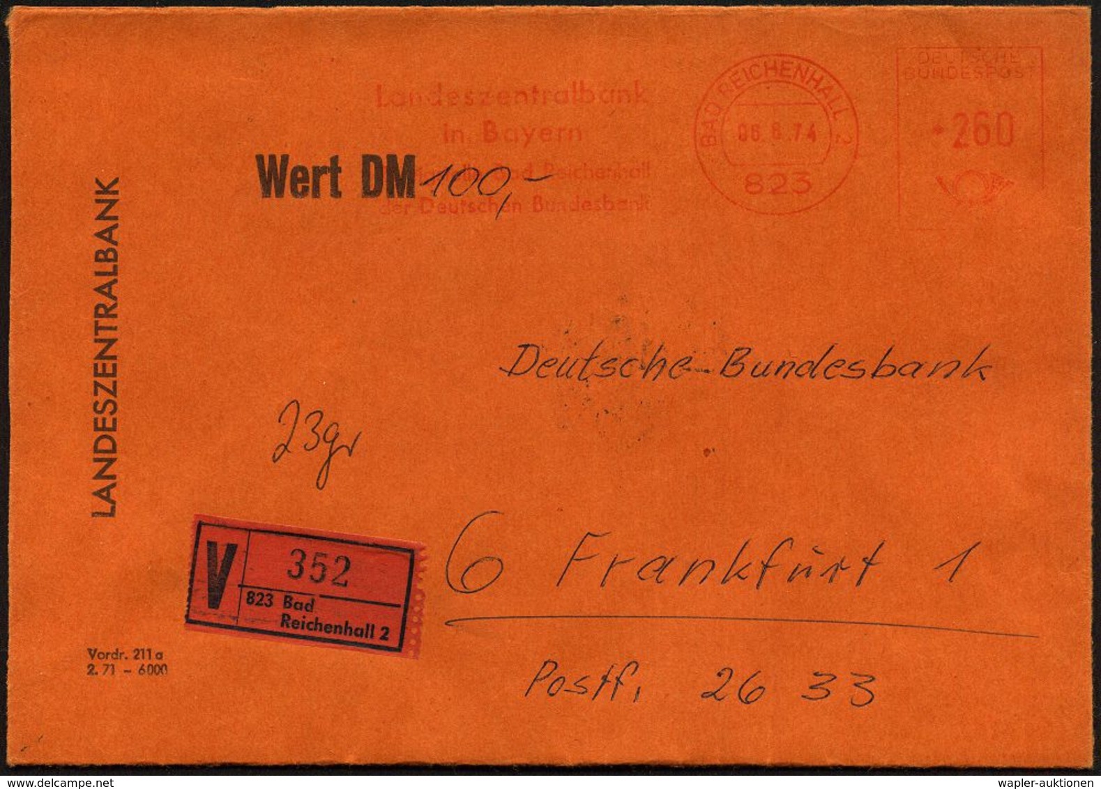 823 BAD REICHENHALL/ Landeszentralbank/ In Bayern/ ..Deutsche Bundesbank 1974 (6.6.) AFS 260 Pf. + Orange VZ: 823 Bad/Re - Ohne Zuordnung