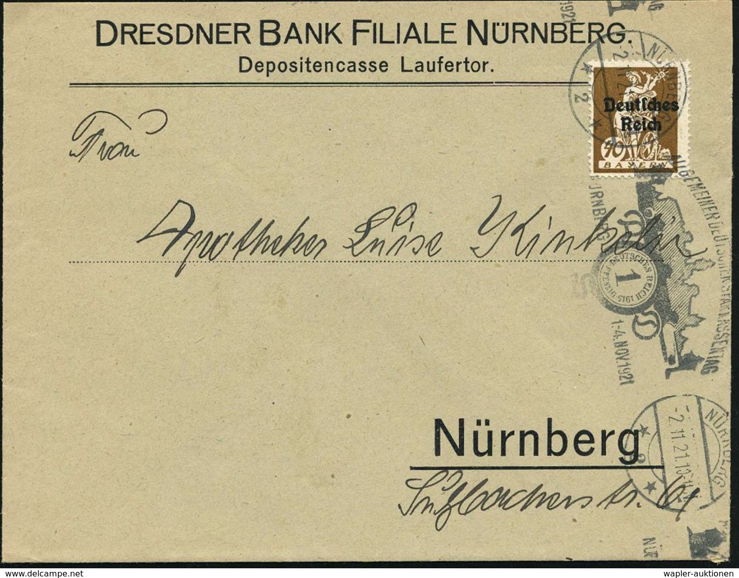 NÜRNBERG/ *2*/ ALLGEM.DEUTSCHER SPARKASSENTAG/ ADS/ 1.-4.NOV. 1921 (2.11.) Seltener BdMWSt = Silhouette Nürberger Burf,  - Zonder Classificatie