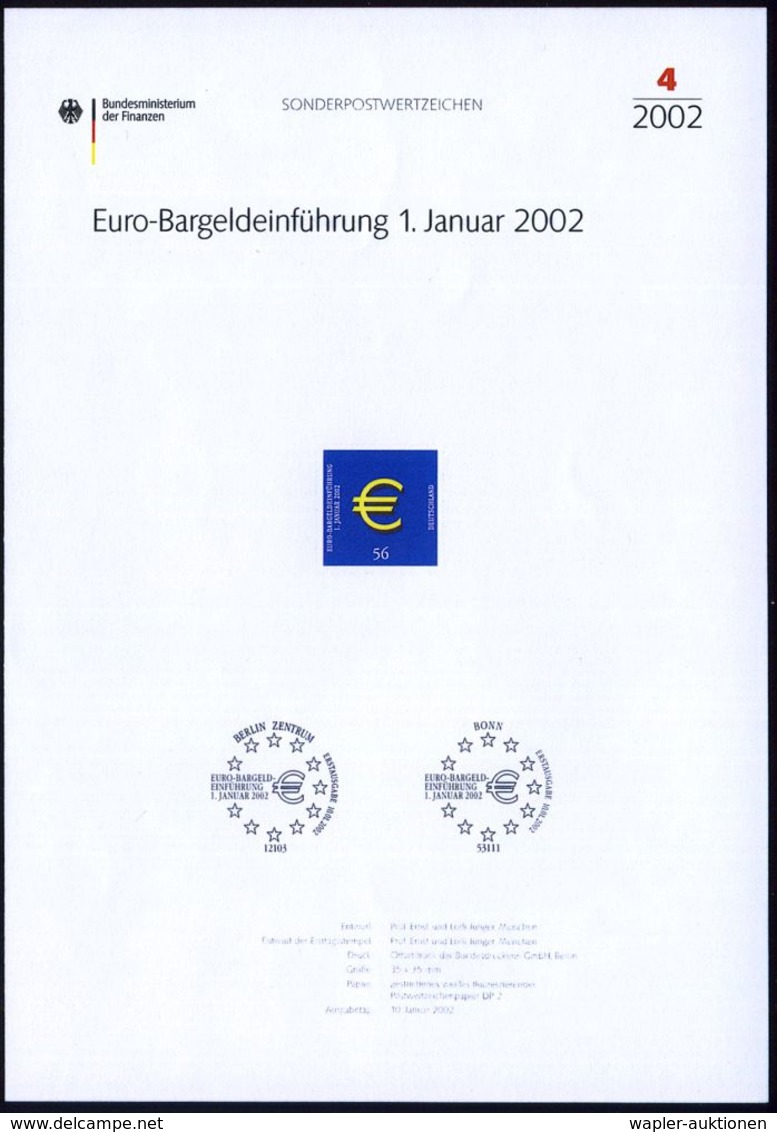 B.R.D. 2002 (Jan.) 56 C. "Einführung Des EURO" + Amtl. Handstempel  "M U S T E R" , Postfr. (EURO-Zeichen) + Amtl. Ankün - Ohne Zuordnung