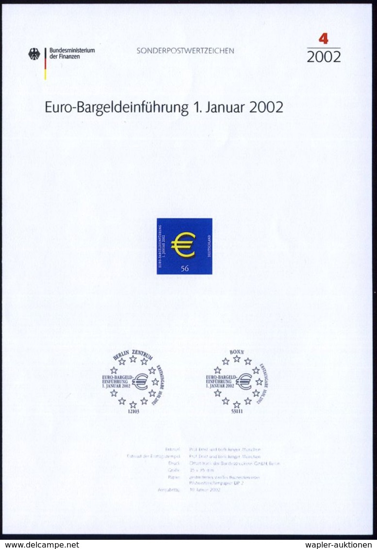 B.R.D. 2002 (Jan.) 56 C. "Einführung Des EURO" + Amtl. Handstempel  "M U S T E R" , Postfr. (EURO-Zeichen) + Amtl. Ankün - Zonder Classificatie