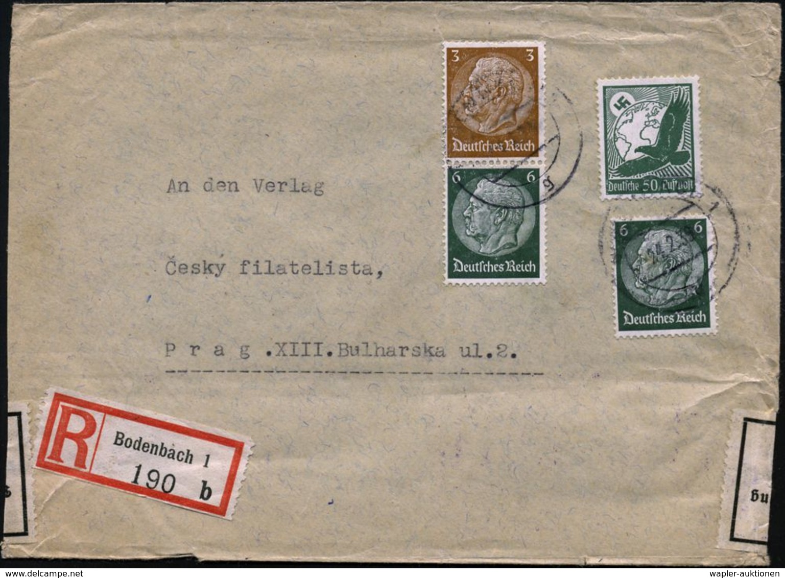 Aussig/ B 1939 (24.2.) Viol. , Provis. 2K-Brücke = Notstempel Mehrfach Auf Devisenzenstreifen , Rs. + Vs. 65-Pf.-Frankat - Zonder Classificatie