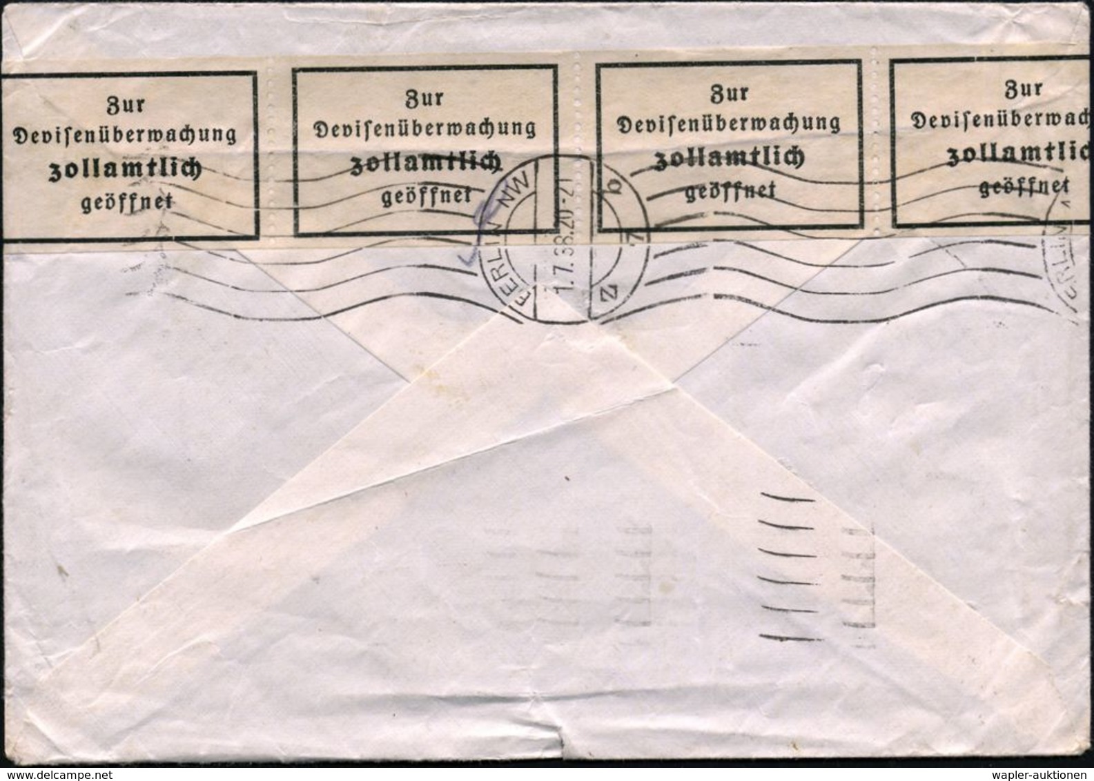 Berlin NW 7 1938 (30.6.) MaWellenSt.: LOUGHBOROUGH/LEICESTERSHIRE Auf Großbrit. 1 P. U. 1 1/2 P., Rs. Deutscher Devisenz - Ohne Zuordnung