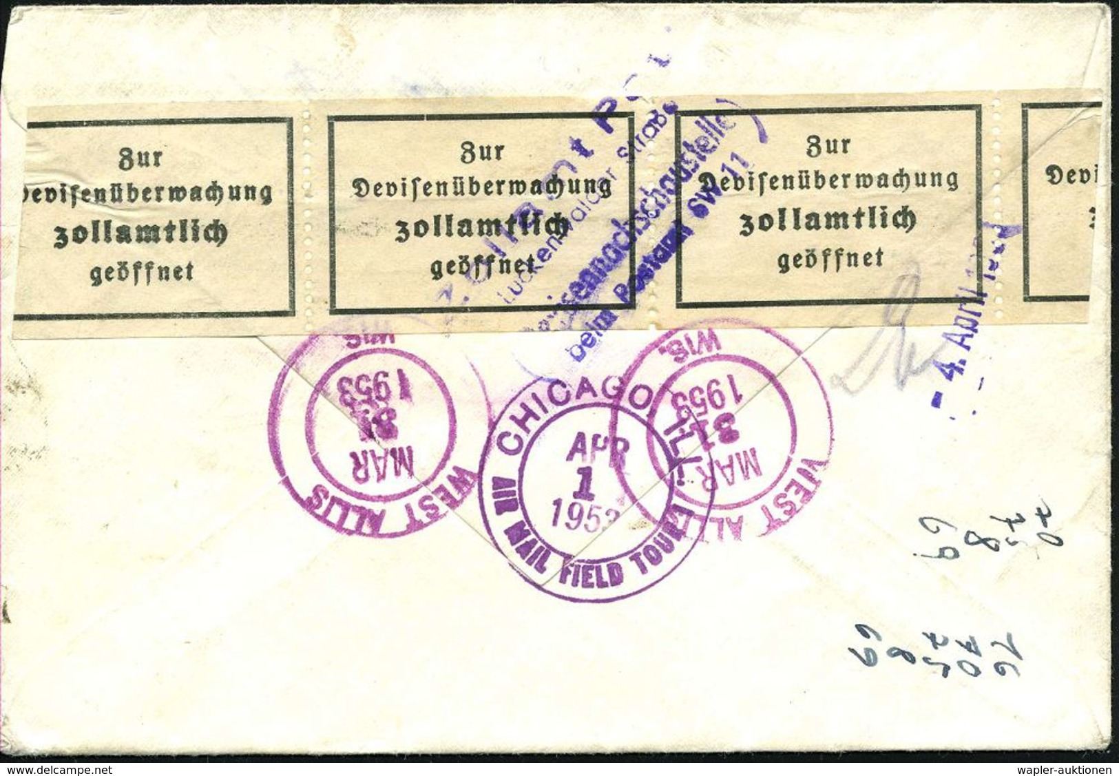 Berlin SW 11 1953 (März) Viol. 4L: Zollamt Post/Luckenwalder Straße/(Devisennachschaustelle/beim Postamt SW 11) Auf Kleb - Sin Clasificación