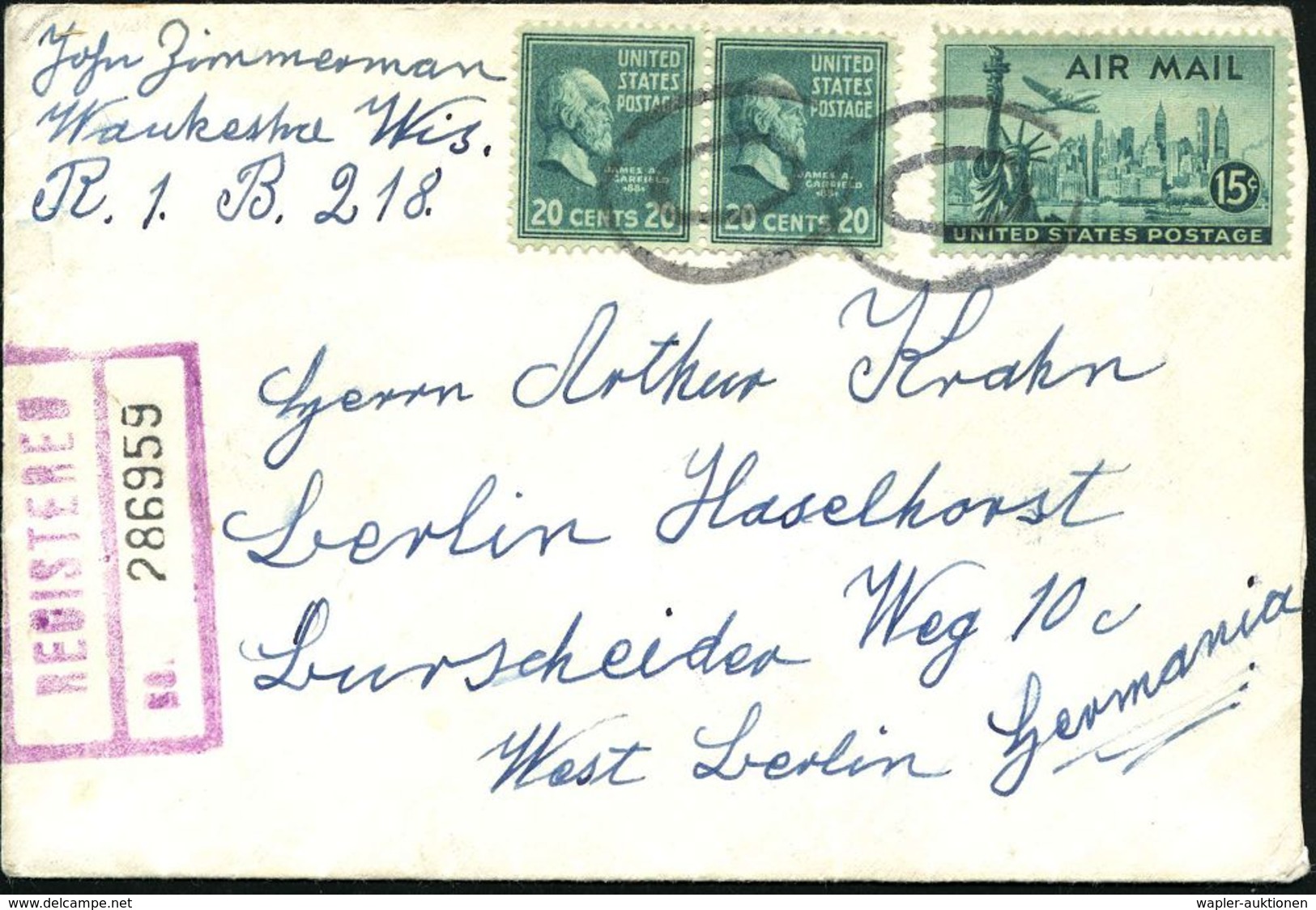 Berlin SW 11 1953 (März) Viol. 4L: Zollamt Post/Luckenwalder Straße/(Devisennachschaustelle/beim Postamt SW 11) Auf Kleb - Unclassified