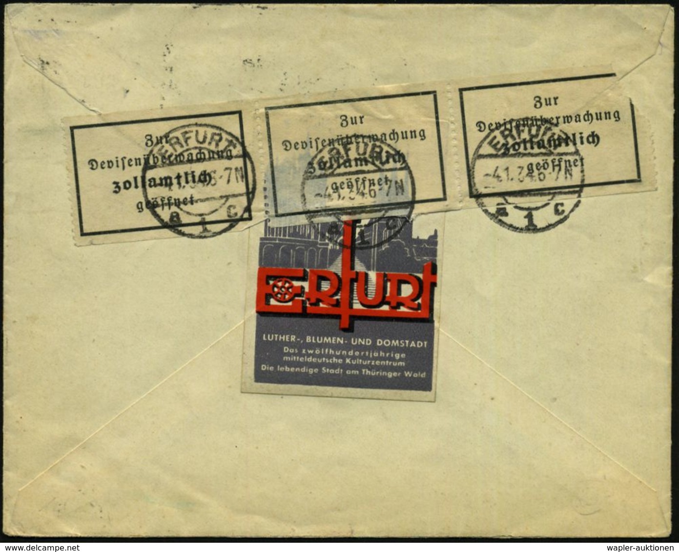 ERFURT/ A 1 C 1934 (4.1.) 1K-Brücke, 3x Auf Zensurzettel: Zur/Devisenüberwachung/ Zollamtlich/ Geöffnet , 3x Auf Kommuna - Zonder Classificatie