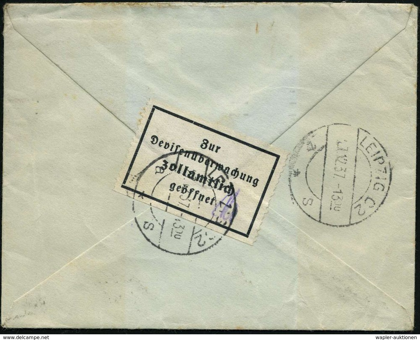 LEIPZIG C 2/ A*s 1937 (27.12.) Seltener 1K-Brücke Mit Minuten-Angabe Rs. Auf Einzelnem Devisen-Zensurzettel + Vs. Viol.  - Zonder Classificatie