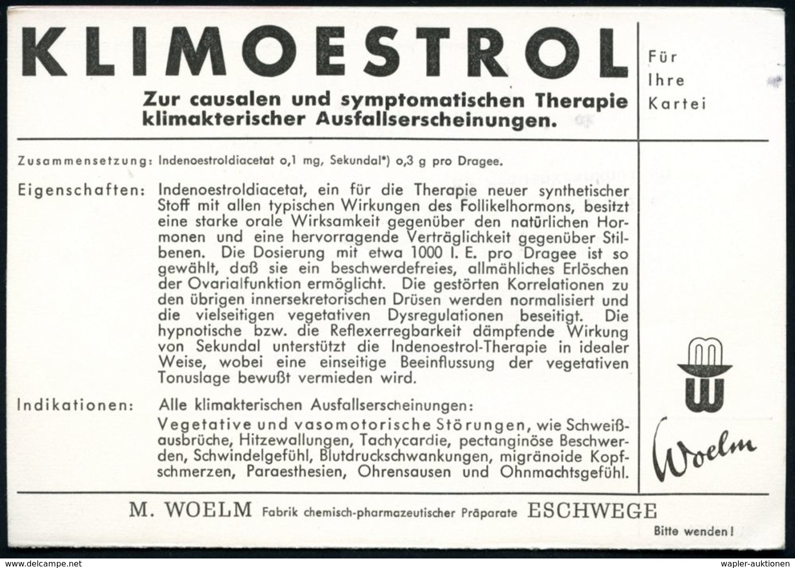 (16) ESCHWEGE/ MW/ Woelm 1953 (13.2.) Extrem Verkürzter AFS "Francotyp" = Sonderform (Firmen-Monogr.) = Pharma-Firma,  K - Chimica