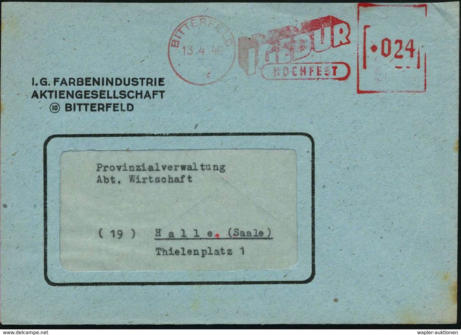 BITTERFELD/ IGEDUR/ HOCHFEST 1946 (14.2/13.4.) Total Aptierter Bzw. Teilaptierter AFS (1x Ohne Wertrahmen!) Firmen-Bf.:  - Química