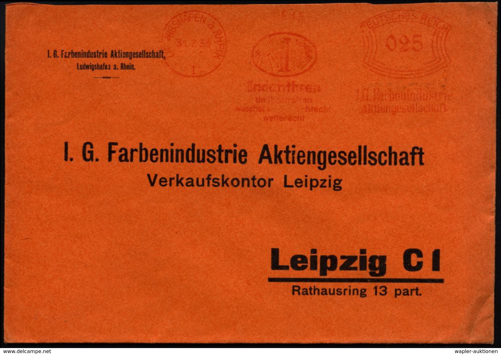 LUDWIGSHAFEN A.RHEIN/ 1/ Indanthren/ ..wetterecht/ I.G.Farbenindustrie/ AG 1933 (31.7.) AFS (Logo: Sonne/ Regenwolke) Or - Chimica