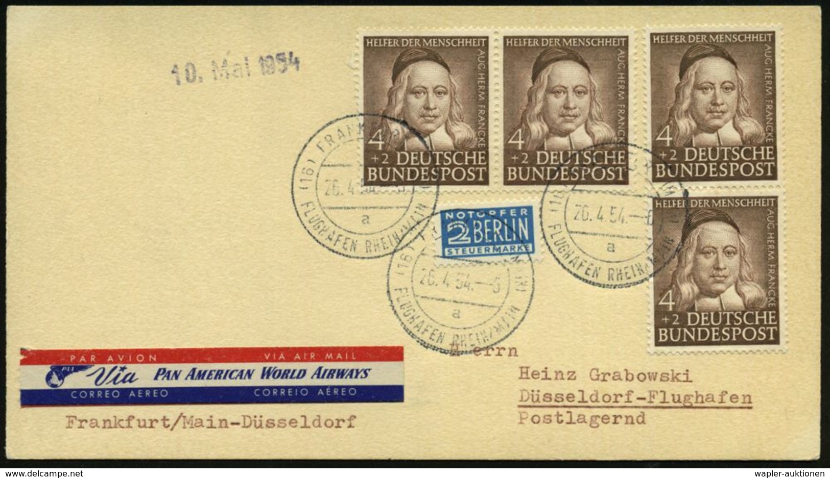 B.R.D. 1954 (26.4.) 4 + 2 Pf. Wofa = Aug. Herm. Francke, Evang. Theologe, Pädagoge Reine MeF: 2 Paare = 4 Stück , Klar G - Cristianesimo