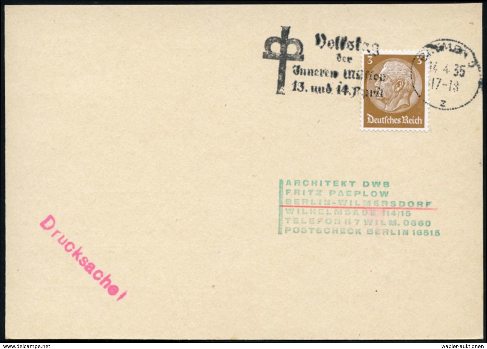 BREMEN 5/ Z/ Volkstag/ Der/ Jnneren Mission/ 13.u.14.April 1935 (14.4.) Seltener MWSt (= Bogenkreuz) Inl.-Drs.-Kt. (Bo.S - Christianity