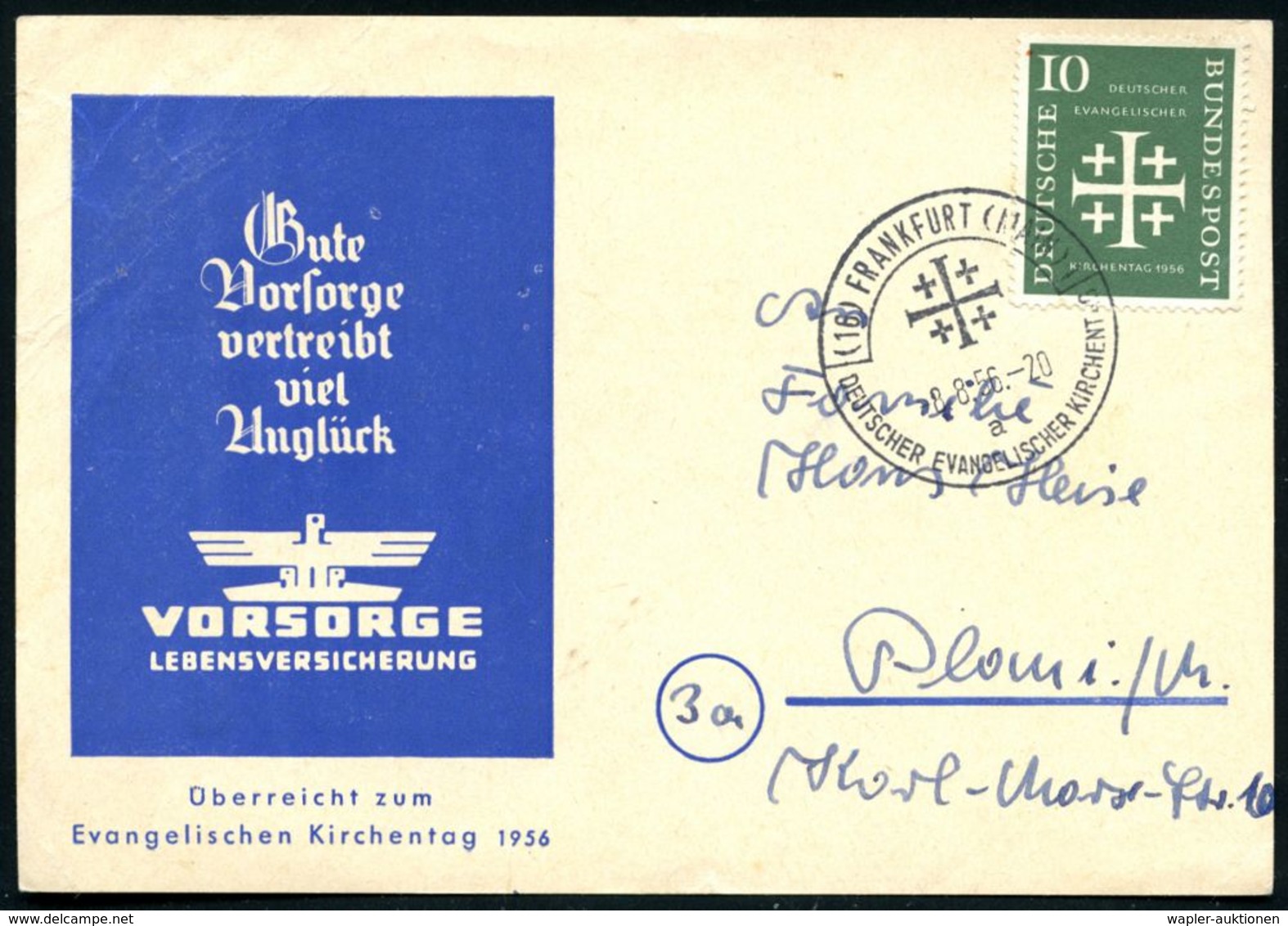 (16) FRANKFURT (MAIN)/ A/ DEUTSCHER EVANGELISCHER KIRCHENTAG 1956 (8.8.) SSt = Jerusalem Auf Seltener Reklame-Kt.: VORSO - Christentum