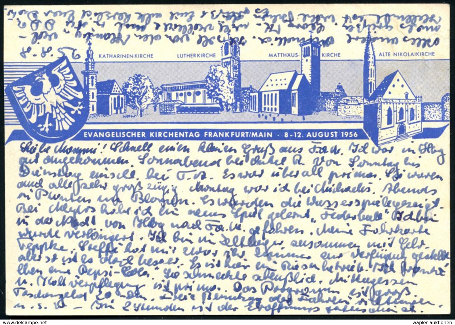 (16) FRANKFURT (MAIN)/ A/ DEUTSCHER EVANGELISCHER KIRCHENTAG 1956 (8.8.) SSt = Jerusalem Auf Seltener Reklame-Kt.: VORSO - Christianisme