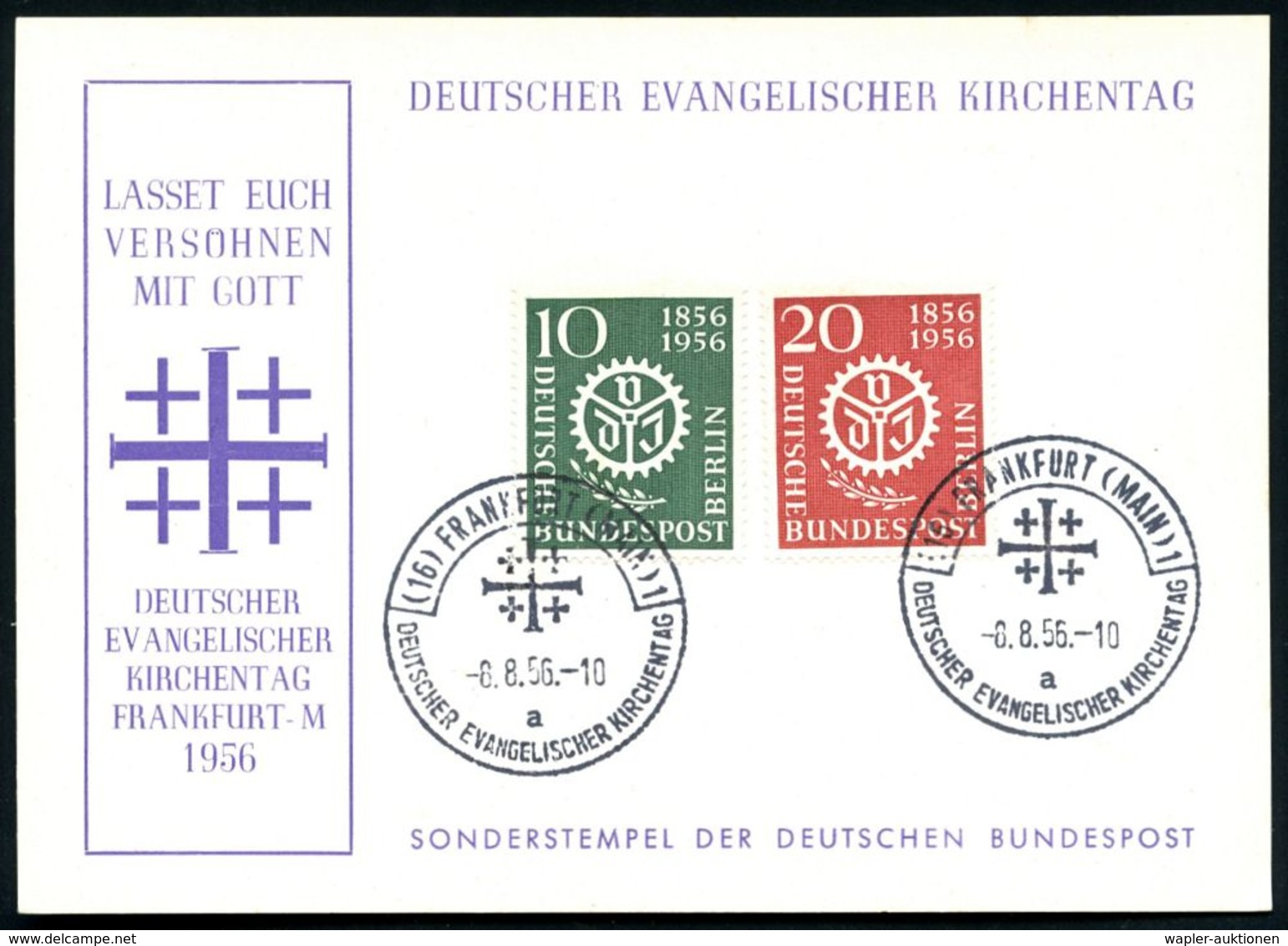 (16) FRANKFURT (MAIN) 1/ A/ DEUTSCHER EVANGEL.KIRCHENTAG 1956 (8.8.) SSt = Jeruslemkreuz 2x Auf Kompl. Satz "V.d.J." (Mi - Christentum