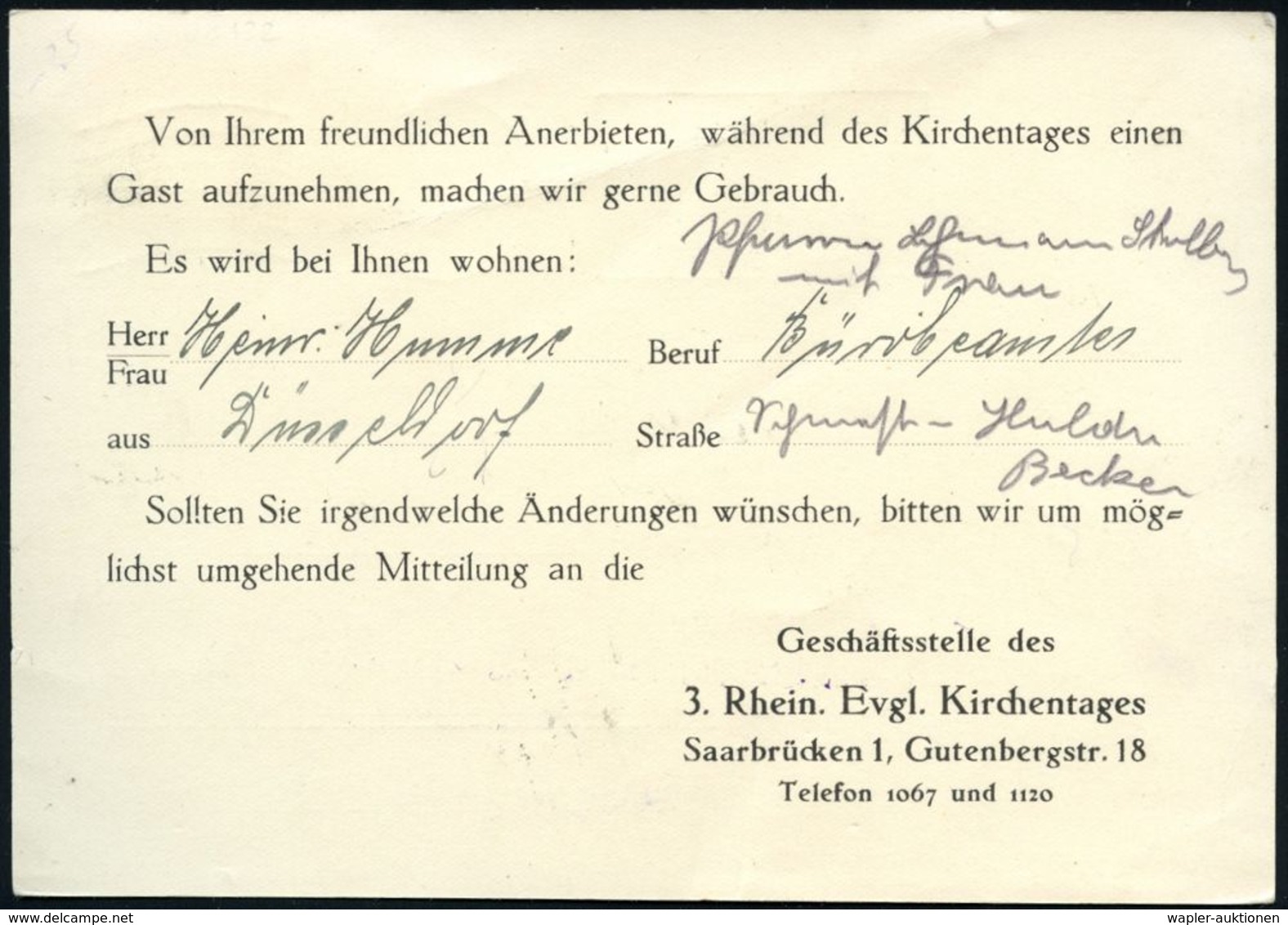 SAAR 1930 (18.9.) MaWellenSt.: SAARBRÜCKEN/**/Dritter Rheinischer/Evgl. Kirchentag.. Auf Passender Dienst-Kt.: Geschäfts - Christianisme