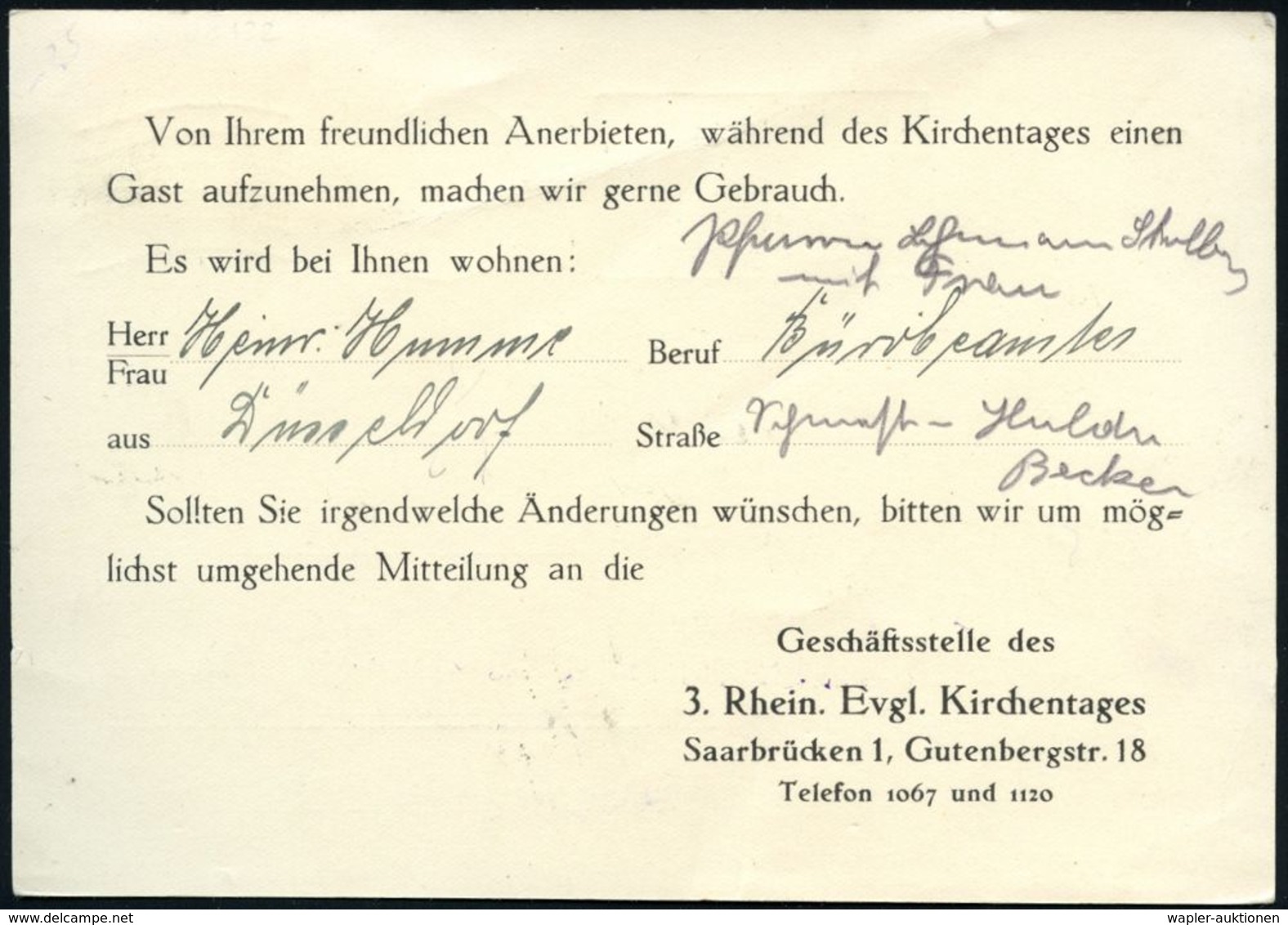 SAAR 1930 (18.9.) MaWellenSt.: SAARBRÜCKEN/**/Dritter Rheinischer/Evgl. Kirchentag.. Auf Passender Dienst-Kt.: Geschäfts - Cristianesimo
