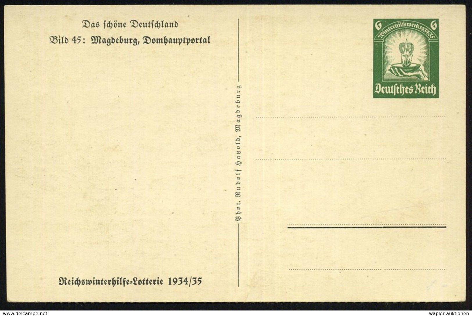 Magdeburg 1934 6 Pf. BiP WHW-Lotterie, Grün: Domhauptportal (gotisch) Ungebr. (Mi.P 254/45) - EVANGELISCHE SAKARALBAUTEN - Kirchen U. Kathedralen