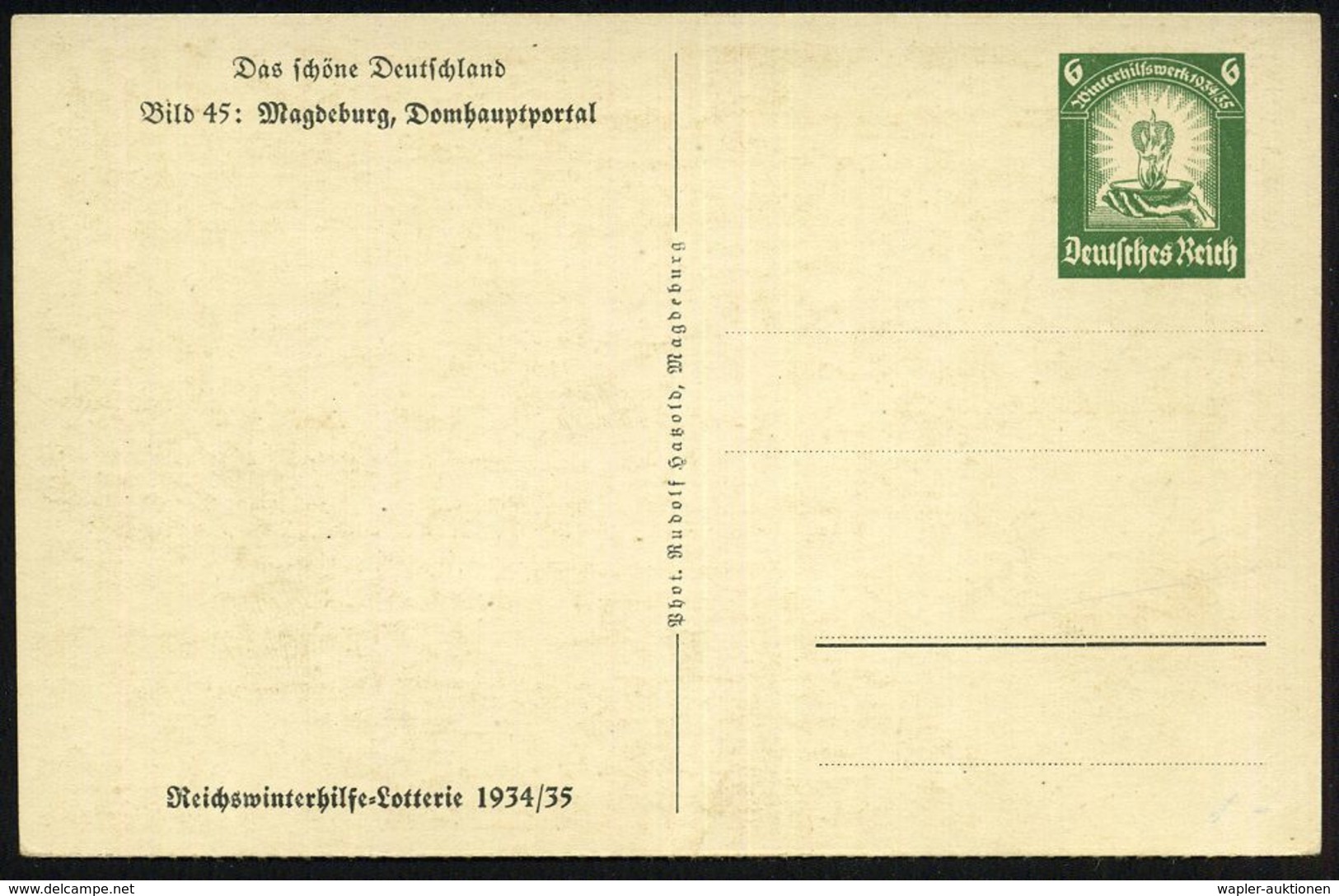 Magdeburg 1934 6 Pf. BiP WHW-Lotterie, Grün: Domhauptportal (gotisch) Ungebr. (Mi.P 254/45) - EVANGELISCHE SAKARALBAUTEN - Chiese E Cattedrali