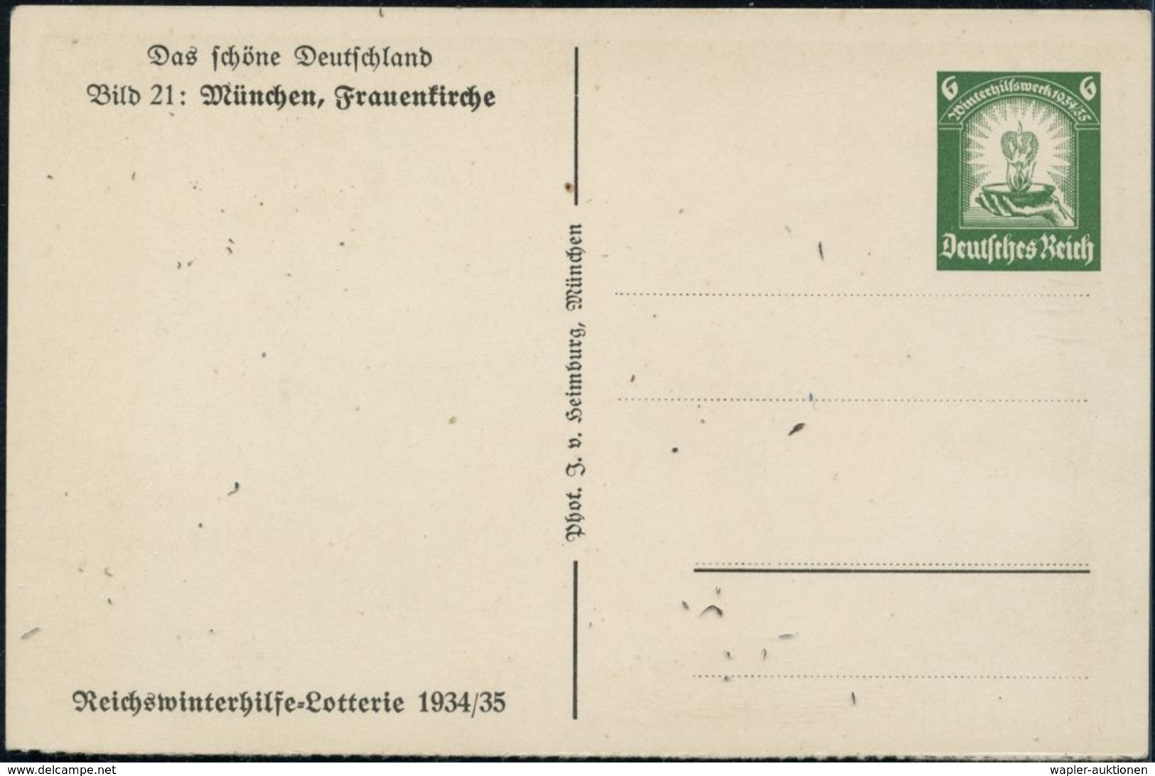 München 1934 6 Pf. BiP "WHW-Lotterie", Grün: Frauenkirche (Einzelkt.) Ungebr. (Mi.P 254/21) - EVANGELISCHE SAKARALBAUTEN - Eglises Et Cathédrales