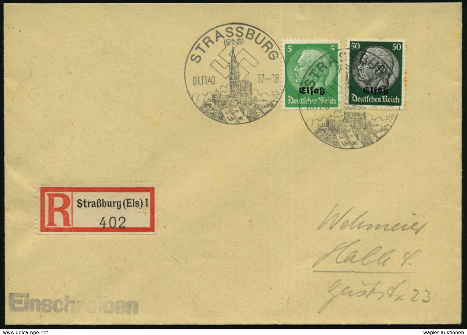 DEUTSCHE BES.ELSASS 1940 (14.11.) SSt: STRASSBURG/(ELS)  O H N E  Text = Straßburger Münster 2x Auf Hindenbg. 5 Pf. U. 5 - Kirchen U. Kathedralen