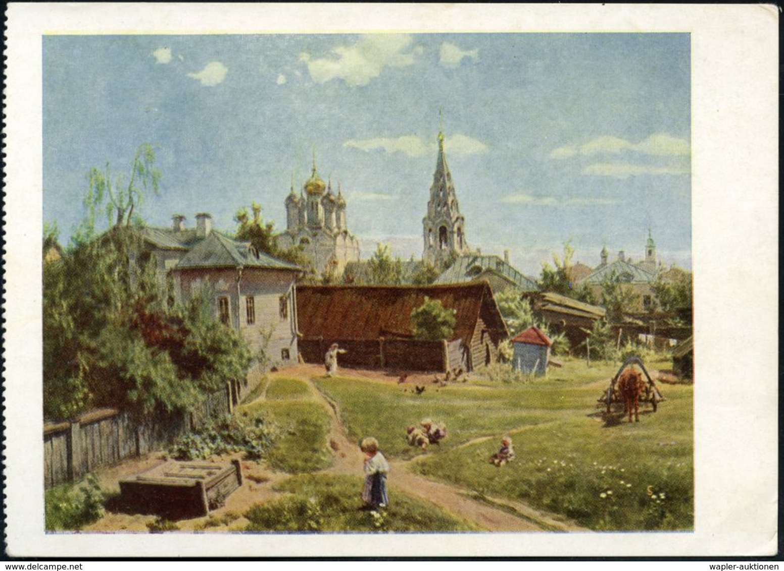 UdSSR 1956 BiP 40 Kop. Spasskiturm Grün: Orthodoxe Kirche U. Turm = Gemälde V. Polenow, Links  G E Z ä H N T ! (Moskau,  - Iglesias Y Catedrales