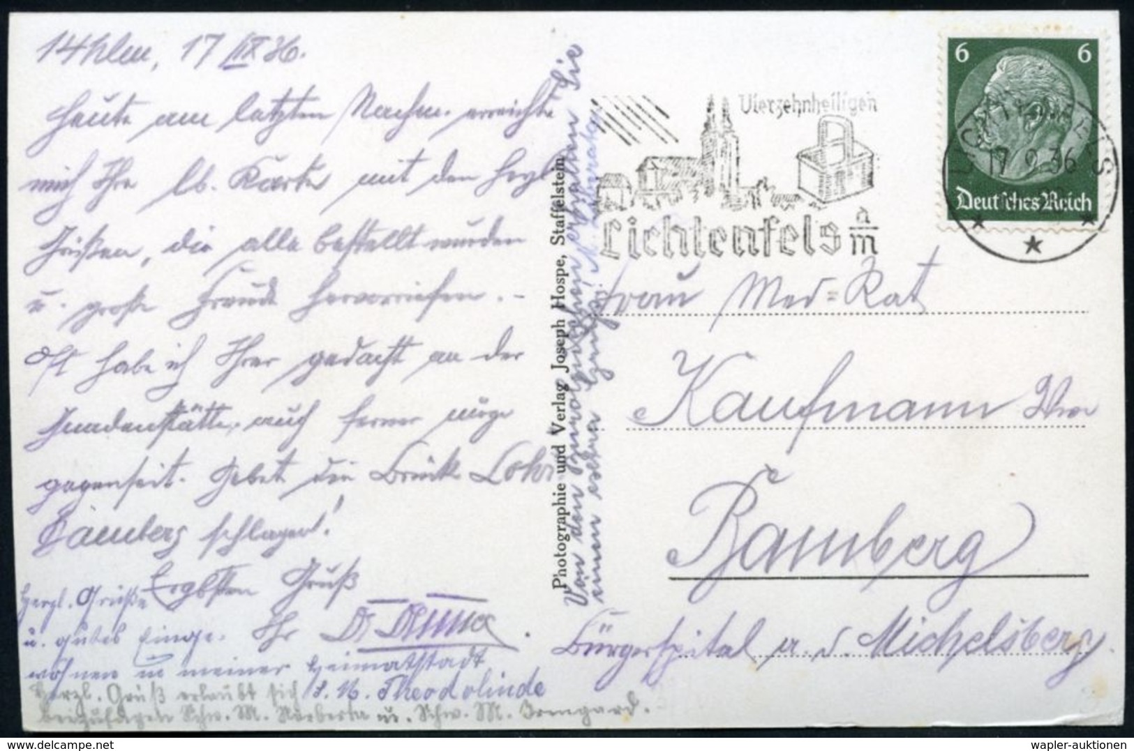 LICHTENFELS/ ***/ Vierzehnheiligen 1936 (17.9.) MWSt = Barock-Basilika "Vierzenheiligen" (des Klosters Banz), Motivgleic - Abdijen En Kloosters