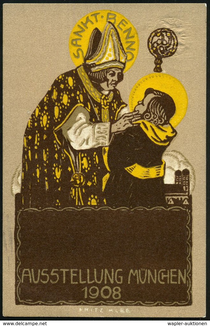 München 1908 (15.6) 5 Pf. PP Wappen, Grün: SANKT BENNO, AUSSTELLUNG MÜNCHEN = St. Benno Von Meißen Mit Münchner Kindl, F - Christianity