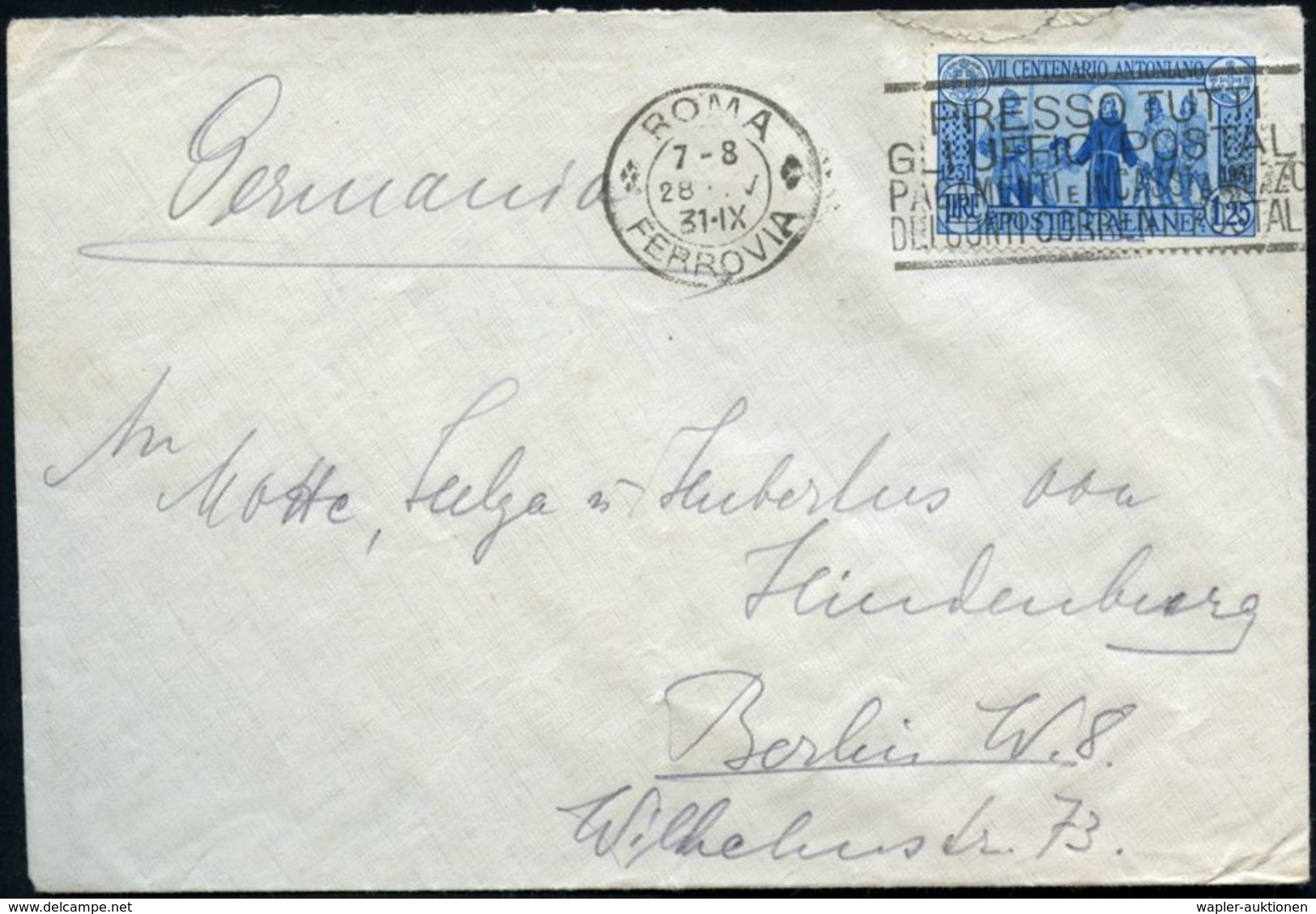 ITALIEN 1932 1,25 L. "700. Todestag Hl. Antonius V. Padua", EF (Antonius Bei Gefangenen) Sauber Gest (Bf. Oben Öffnungsr - Cristianesimo