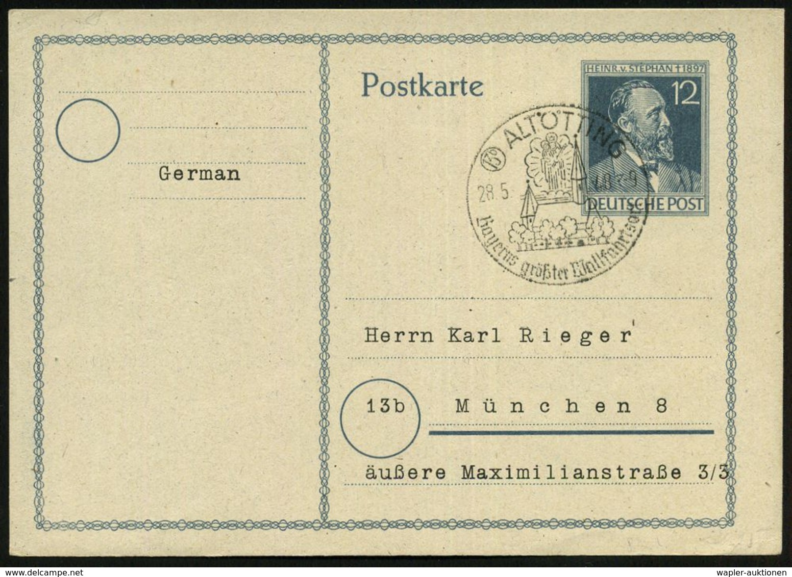 (13a) ALTÖTTING/ Bayerns Größter Wallfahrtsort 1948 (28.5.) HWSt = Wallfahrtskirche, Marienbild , Klar Gest. Inl.-Kt. (B - Christianisme