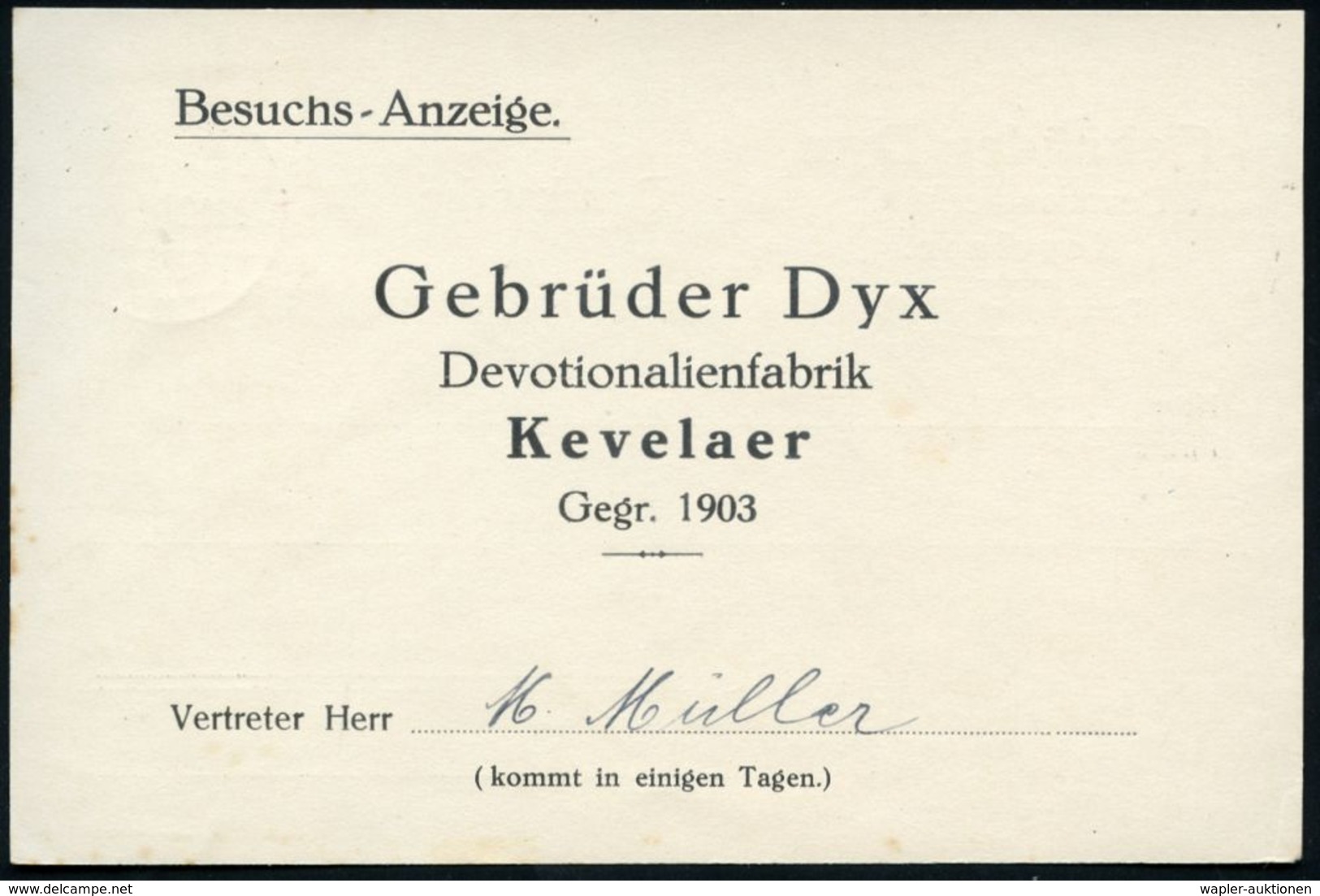 KEVELAER/ **b 1926 (20.10.) 1K-Brücke Auf EF 3 Pf. Adler Mit Zier-Firmenlochung:  D Y X = Gebr. D Y X, Devoltionalienfab - Christianisme