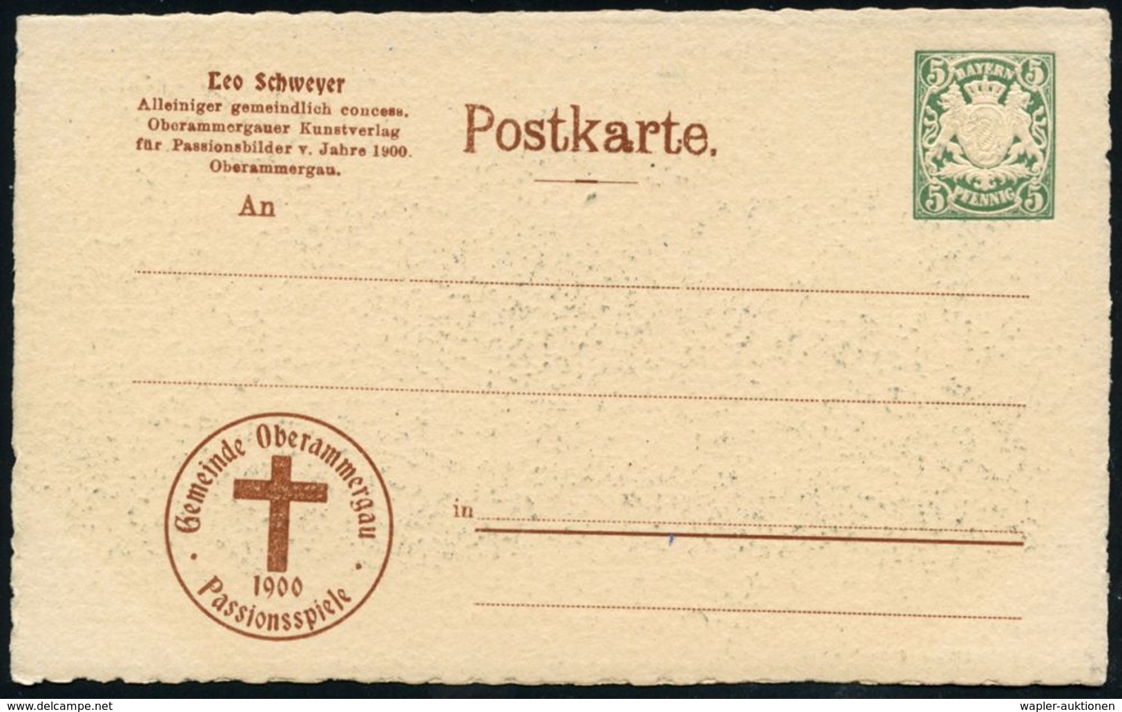 Oberammergau 1910 PP 5 Pf. Wappen, Grün: Passionsspiele 1900, Offiz. Postkarte No.9  "Christus Vor Pilatus" (= Röm. Stat - Christianity