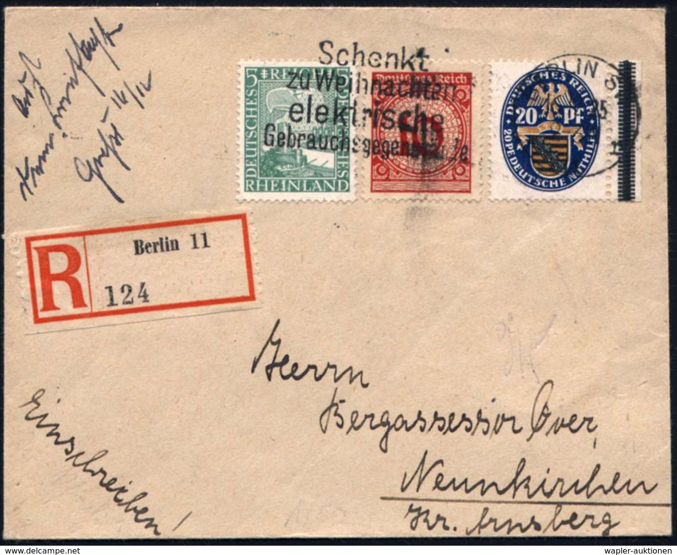 BERLIN SW/ *11r/ Schenkt/ Zu Weihnachten/ Elektrische/ Gebrauchsgegenstände 1925 (16.12.) MWSt Auf Nothilfe 20 Pf.+ 20 P - Noël