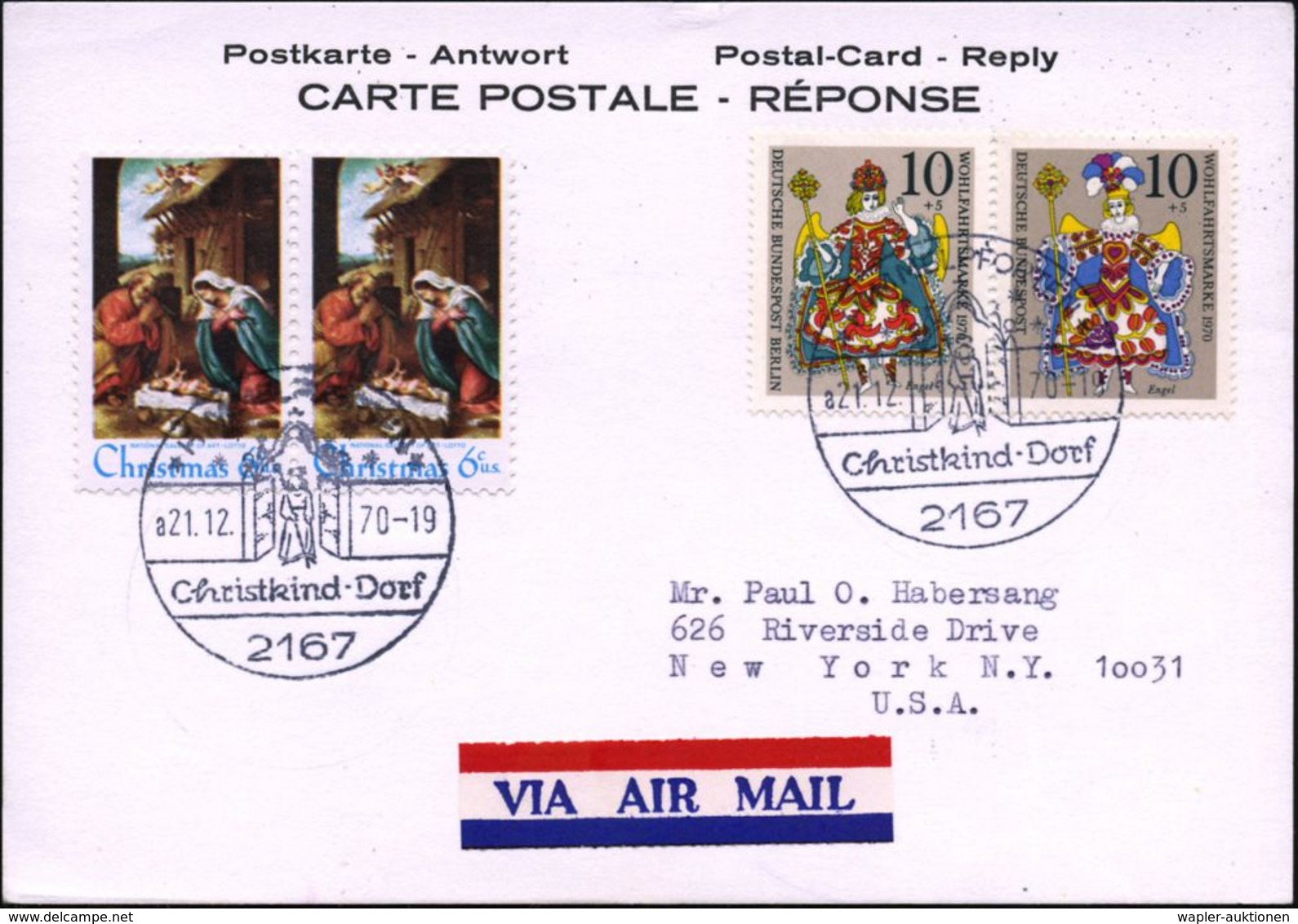 2167 H I M M E L P F O R T E N / A/ Christkind-Dorf 1969 (22.12.) HWSt = Engel An Der Himmelspforte Auf MiF U.S.A. 5 C.  - Natale