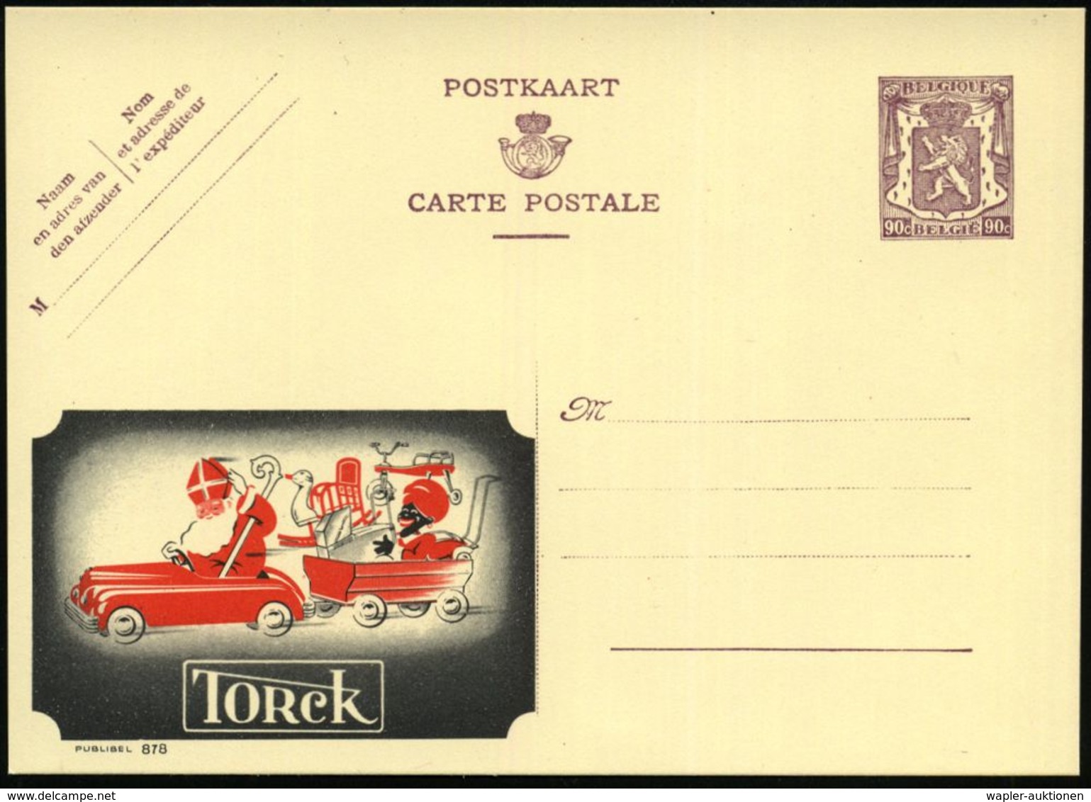 BELGIEN 1948 90 C. Reklame-P. Löwe, Braunlila: TORCK = St. Nikolaus (mit "Mohr" Im Kinderwagen, Schaukelstuhl, Dreirad,  - Kerstmis