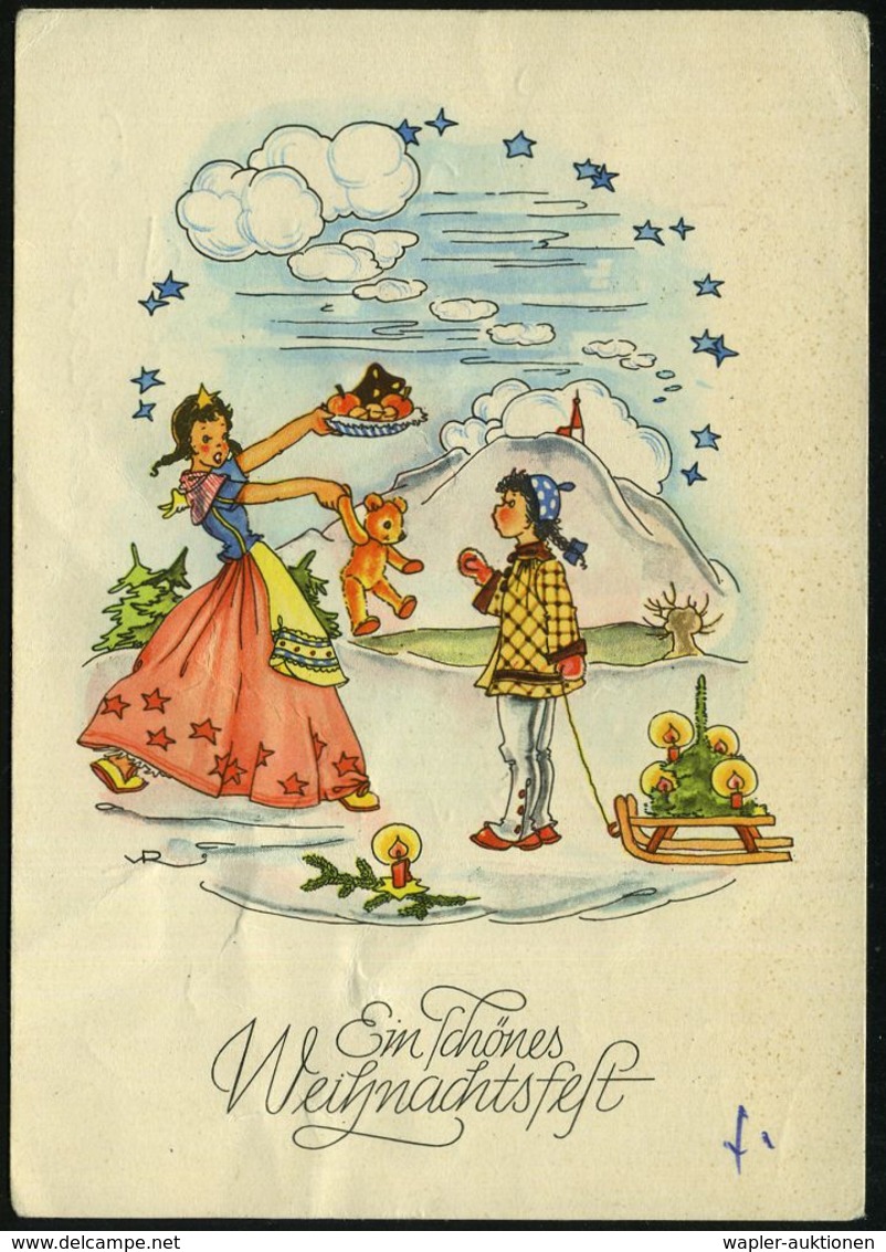 ÖSTERREICH 1953 (21.12.) SSt.: CHRISTKINDL = Jesus-Kind (4 Sterne) Klar Auf Color-Weihnachts-Ak. (schwache Knitter) Beda - Natale