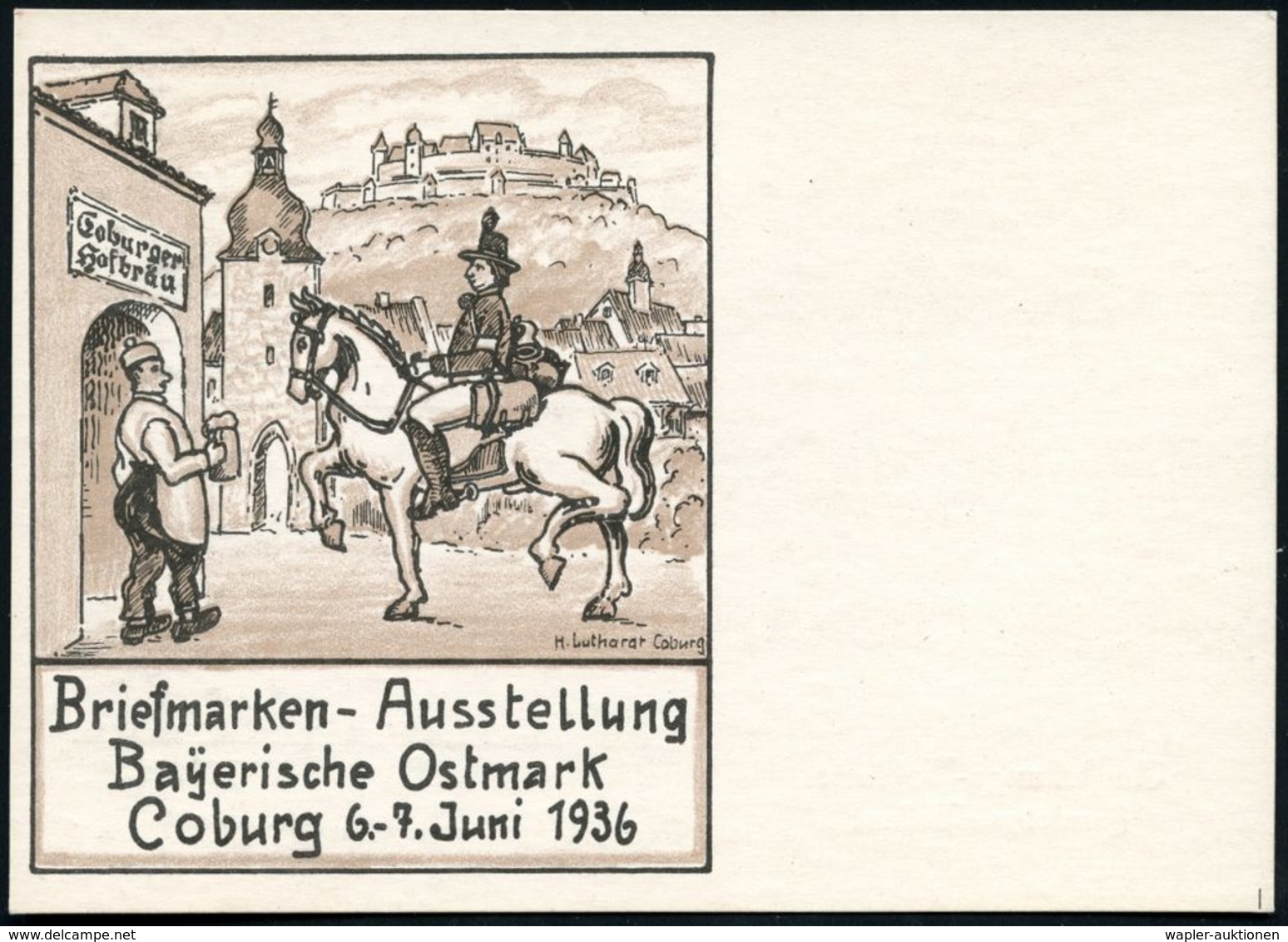 COBURG 1/ Briefmarkenausst./ Bayer.Ostmark/ 6.-7.Juni 1936 (6.6.) Seltener Ereignis-AFS = Veste Coburg = Luther-Stätte ( - Cristianesimo