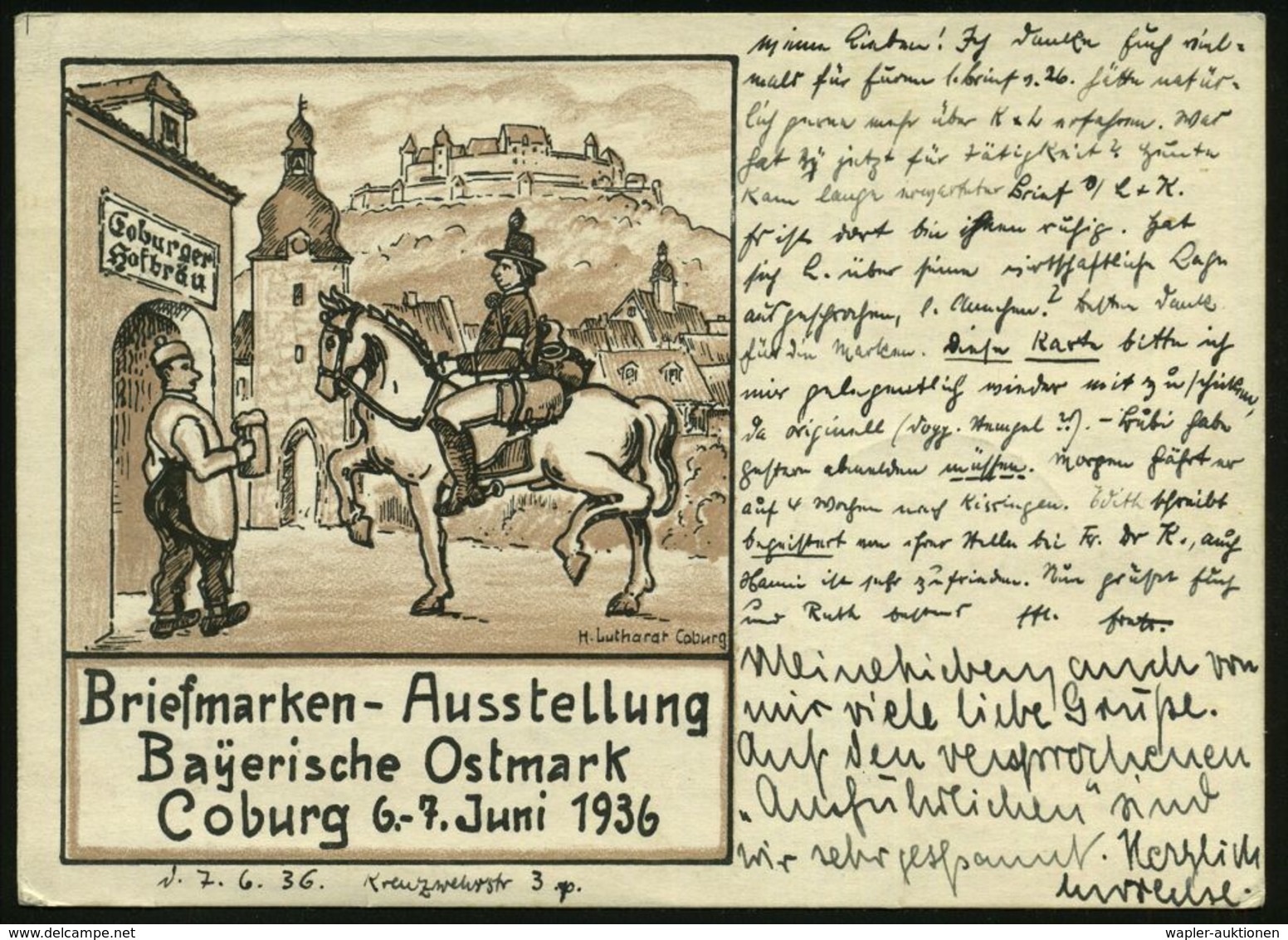 COBURG 1/ Briefmarkenausst./ Bayer.Ostmark/ ..6.-7.Juni 1936 (6.6.) AFS 003 Pf. = Veste Coburg, Lutherstätte + 3 Pf. Zus - Christianisme