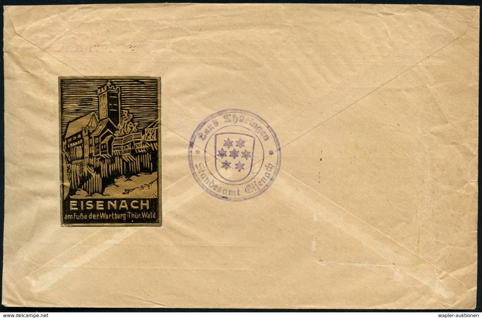 EISENACH/ 1/ Besucht/ Die/ WARTBURG/ STADT 1930 (26.9.) Seltener AFS Auf Kommunal-Bf.: Thüring. Standesamt Eisenach, Rs. - Christianisme