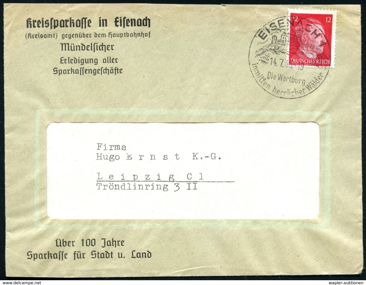 EISENACH 1/ F/ Die Wartburg/ Inmitten Herrlicher Wäler 1943 (10.8.) HWSt = Wartburg, Lutherstätte Klar Auf Sparkassen-Bf - Christianisme