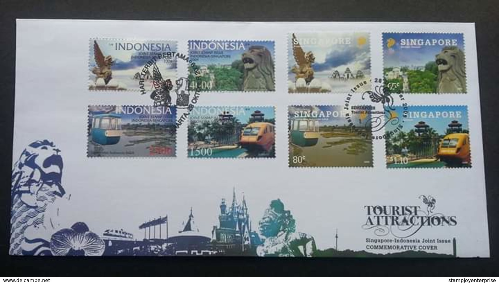 Singapore - Indonesia Joint Issue Tourist Attractions 2009 Orchids (joint FDC) *dual Cancellation *rare - Singapour (1959-...)