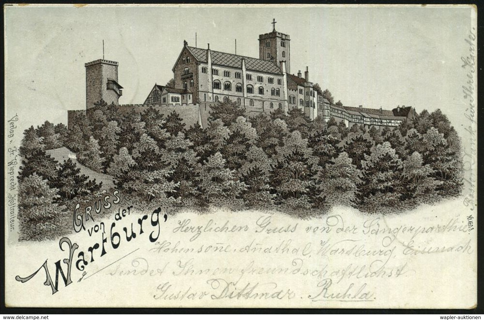 W A R T B U R G / ** 1904 (24.5.) 1K = Hauspostamt Der Wartburg Klar Auf Monochromer Litho-Ak.: Wartburg (Lutherstätte)  - Cristianesimo