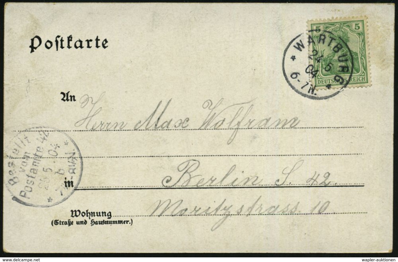 W A R T B U R G / ** 1904 (24.5.) 1K = Hauspostamt Der Wartburg Klar Auf Monochromer Litho-Ak.: Wartburg (Lutherstätte)  - Christendom